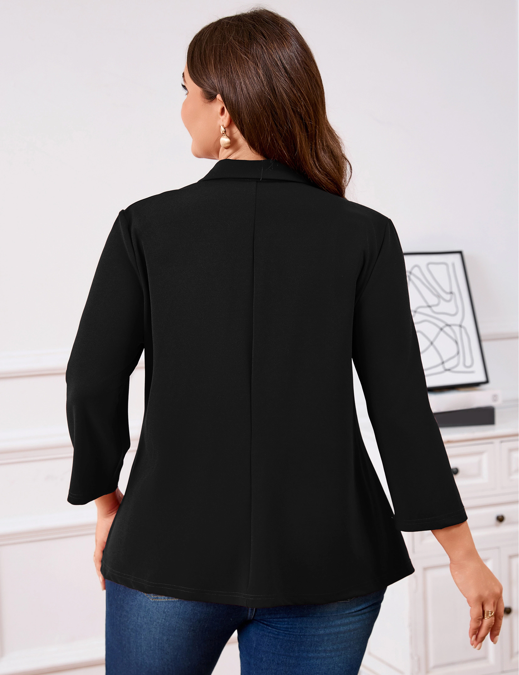 KOJOOIN Women's Plus Blazer 3/4 Sleeve One Button Business Casual Work Suit Jacket Cardigan