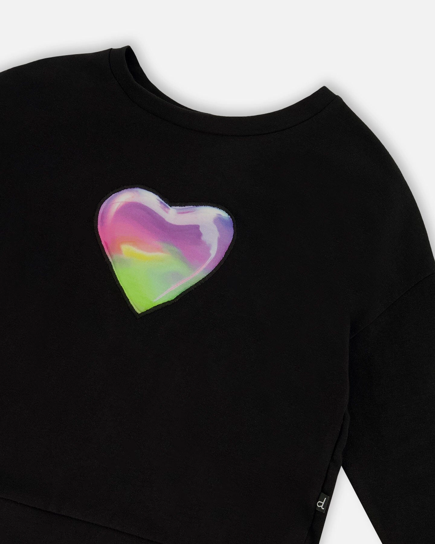 Deux par Deux Girls Rainbow Heart Appliqué Round Neck Organic Cotton Long Sleeve T-Shirt