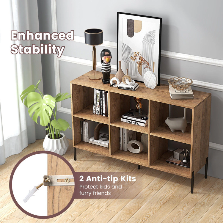 Hivvago 6-Cube Storage Bookcase 3-Tier Wooden Open Bookshelf with 5 Metal Legs