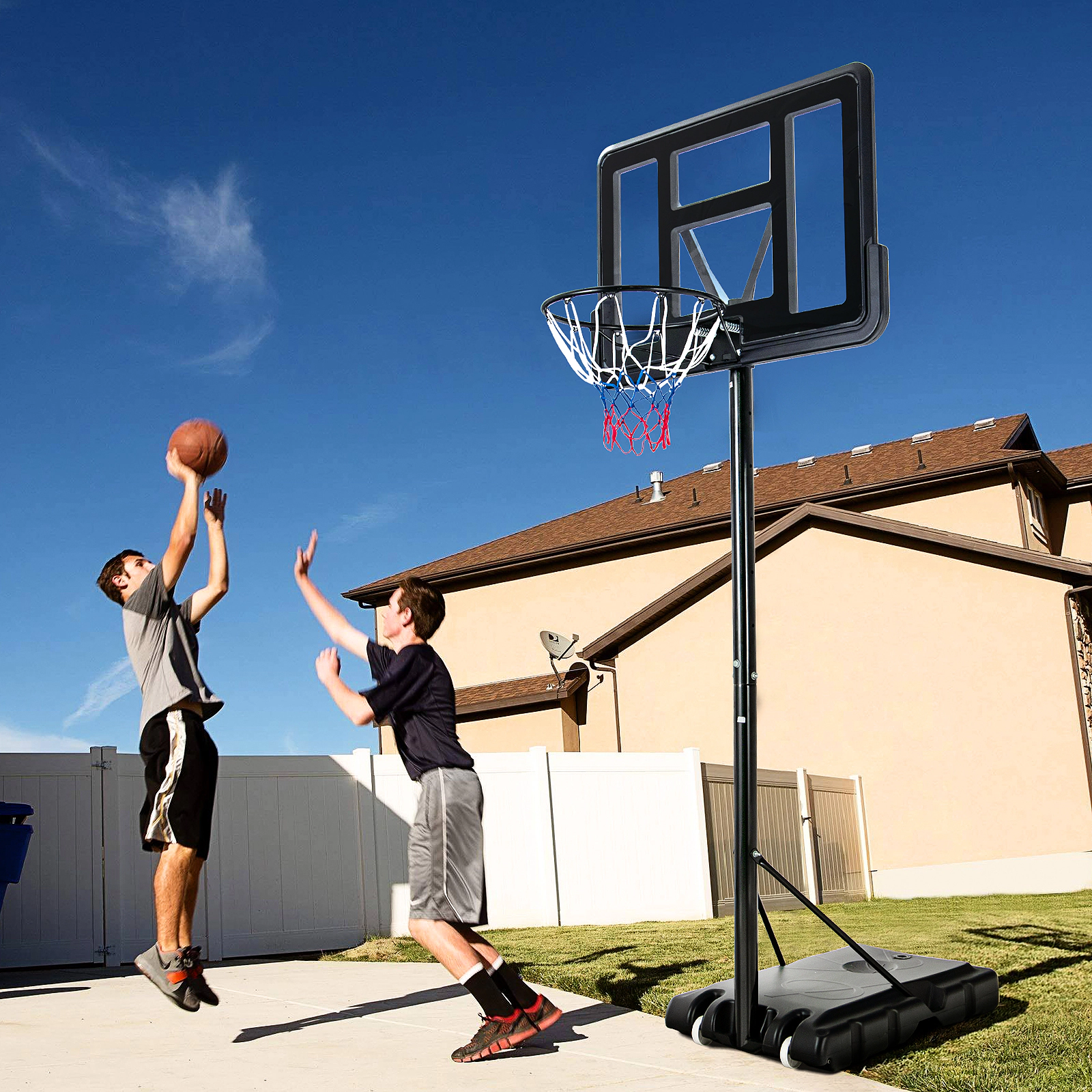 SUGIFT Portable Basketball Hoop Stand with Shatterproof HDPE Backboard and Wheels 4.25-10-ft Rim Black Red