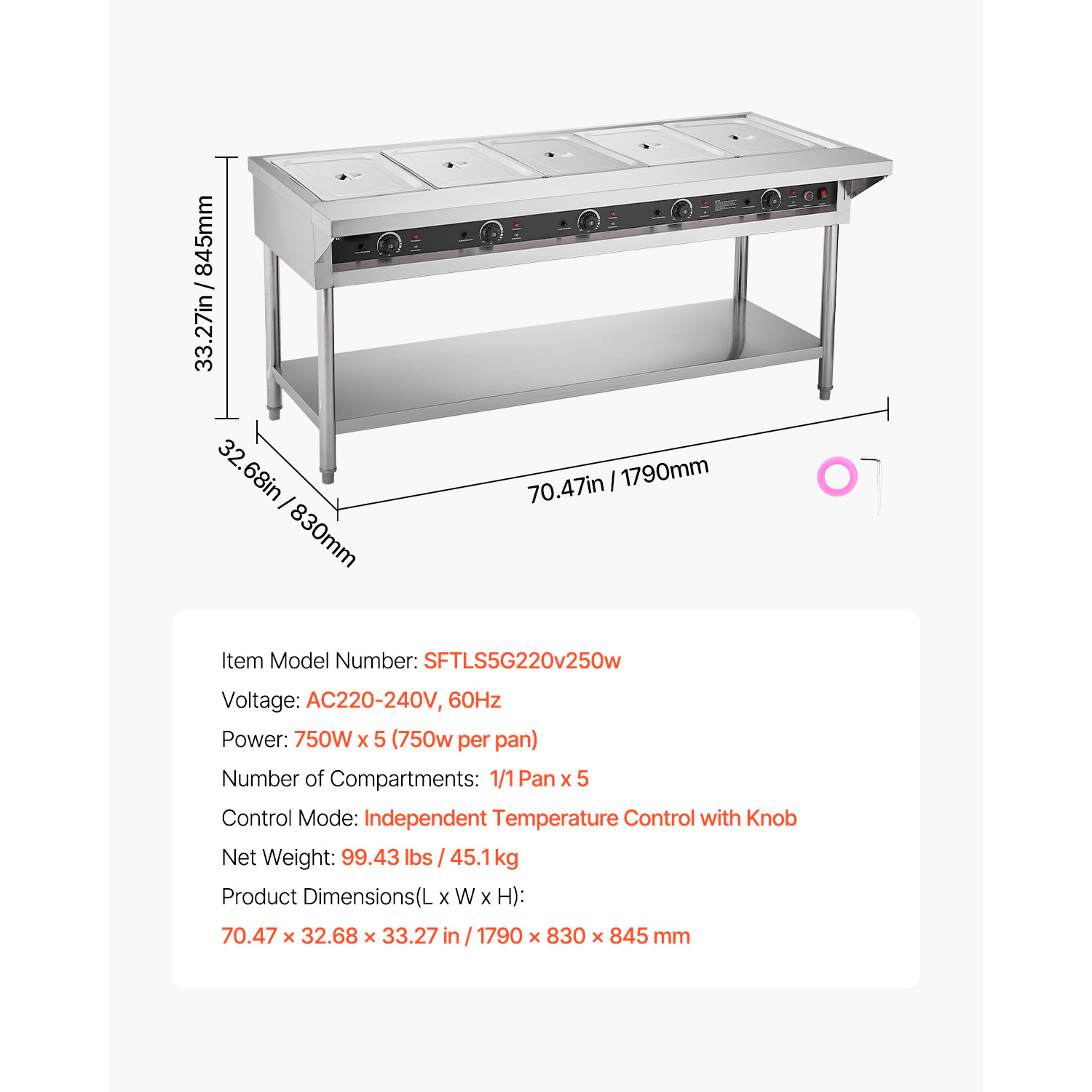 HONGGE Commercial Food Warmer Electric Steam Table with Independent Temperature Control Stainless Steel Buffet Catering