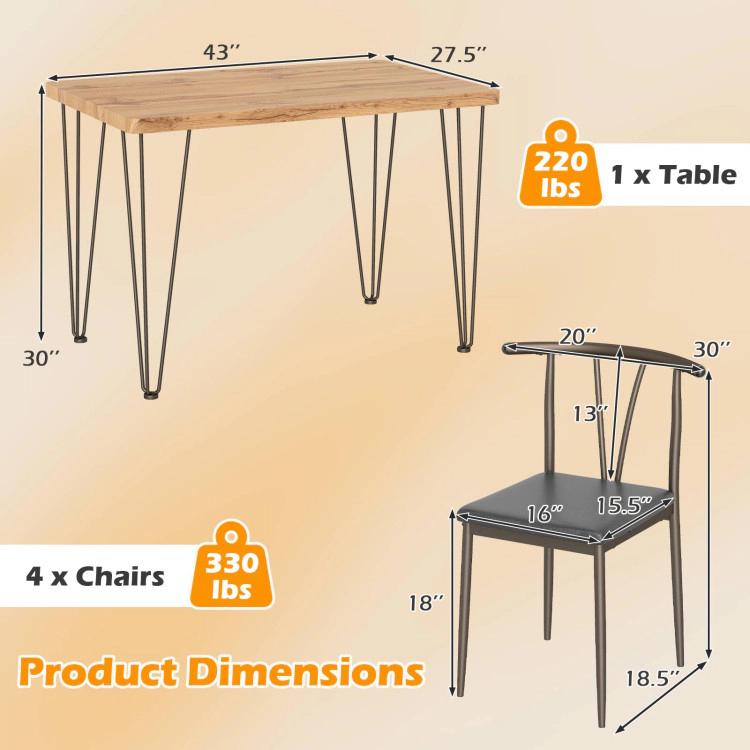 Hivvago 5-Piece Space-Saving Dining Table Set Industrial Rectangular Kitchen Table And 4 Armless Chairs