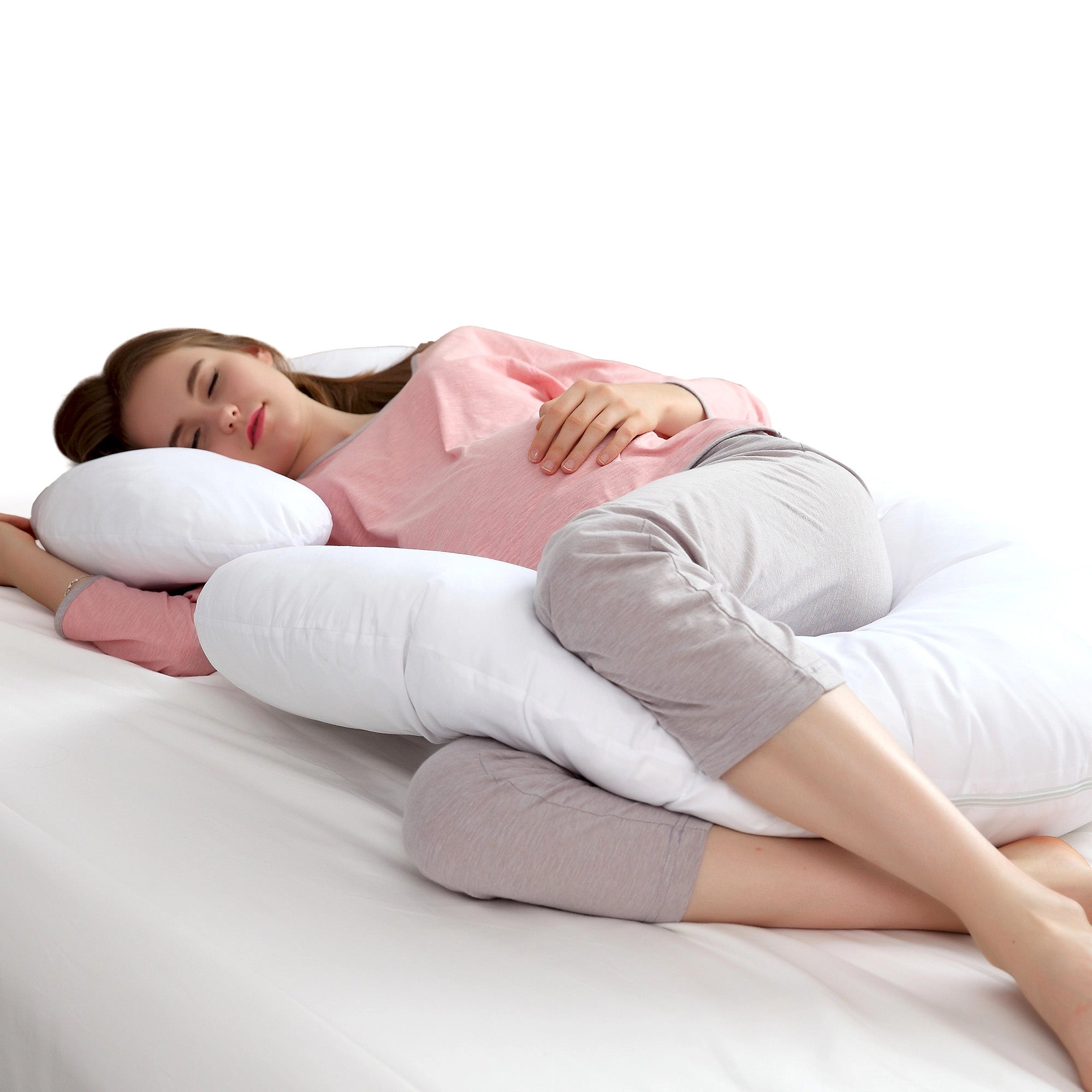 Cheer Collection J-Shaped Kapok Pregnancy Body Pillow, 52 x 28 Inches