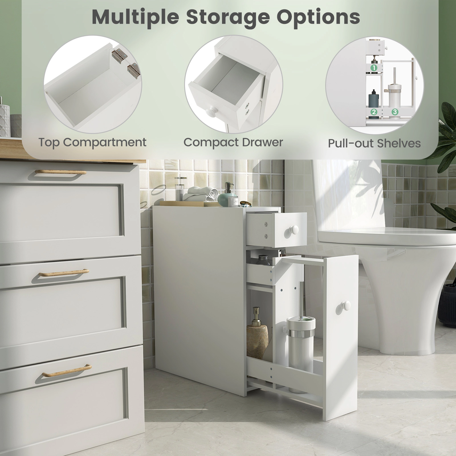 SlickBlue MDF Bathroom Storage Cabinet with Compact Space-Saving Design