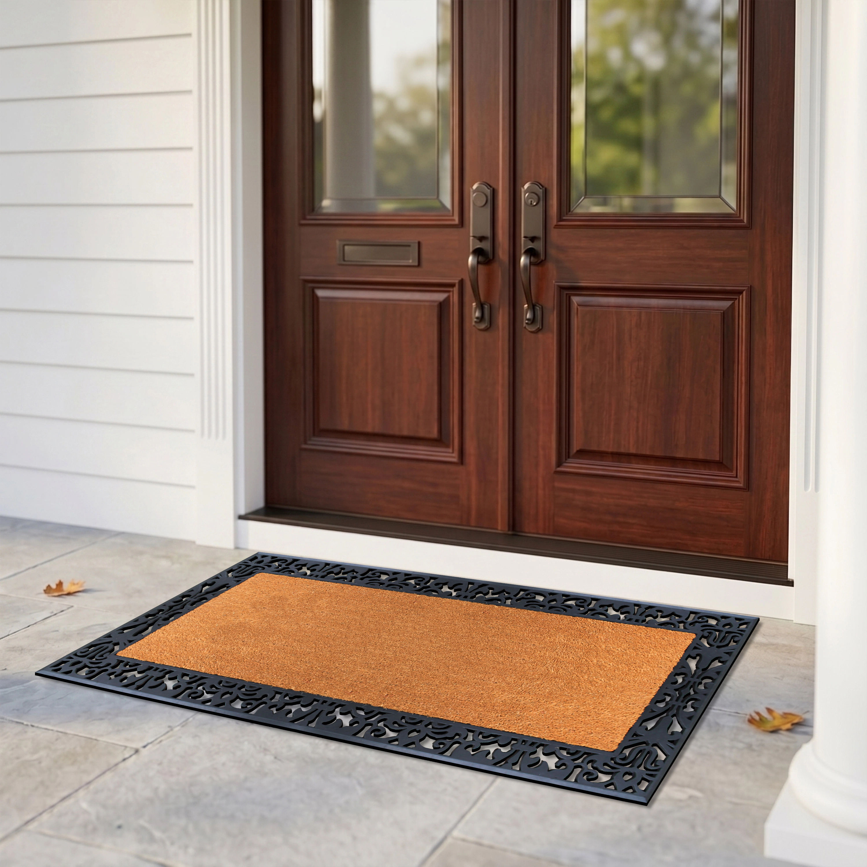 A1HC Coir and Rubber Door Mat 30x60 Inches Anti-Shed Fade-Resistant Heavy Duty Paisley Border Black