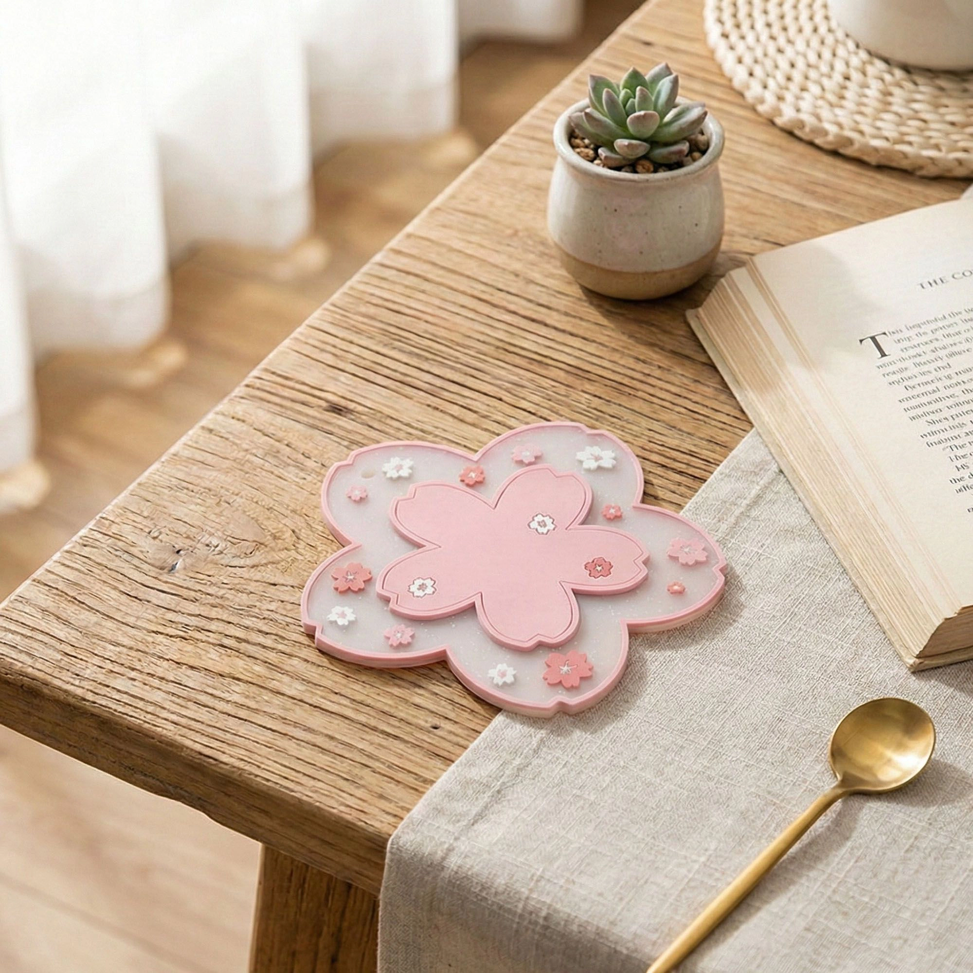 Alilang Unisex 2-PC Cherry Blossom Flower Shaped Decorative Coaster Mat