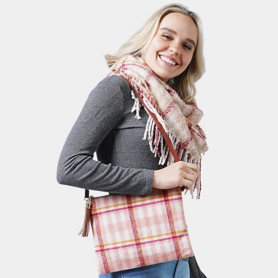 Fashnzfab Plaid Check Crossbody / Clutch Bag Pink