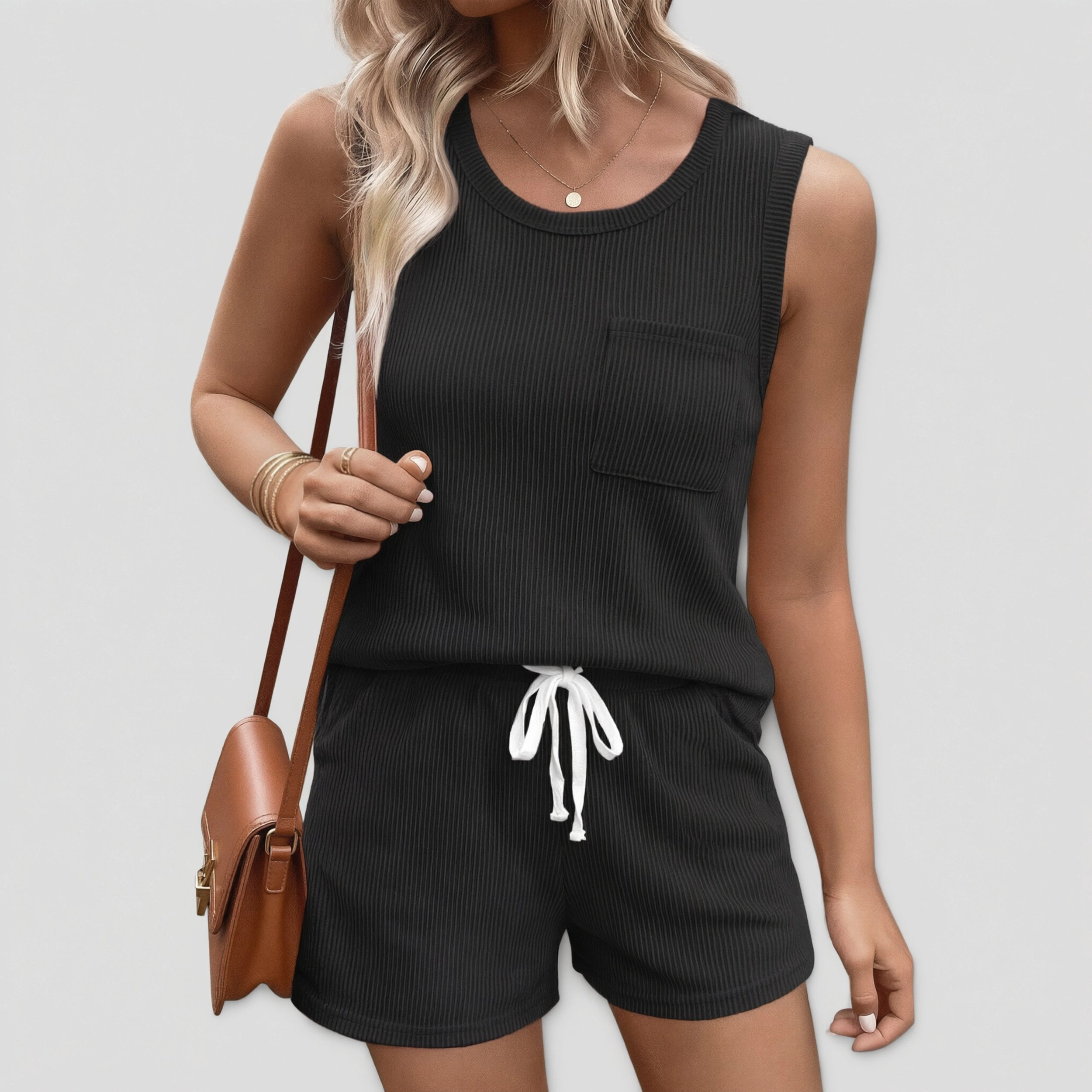 Ekouaer Two Piece Set Sleeveless Tank & Shorts Pajama with Pockets