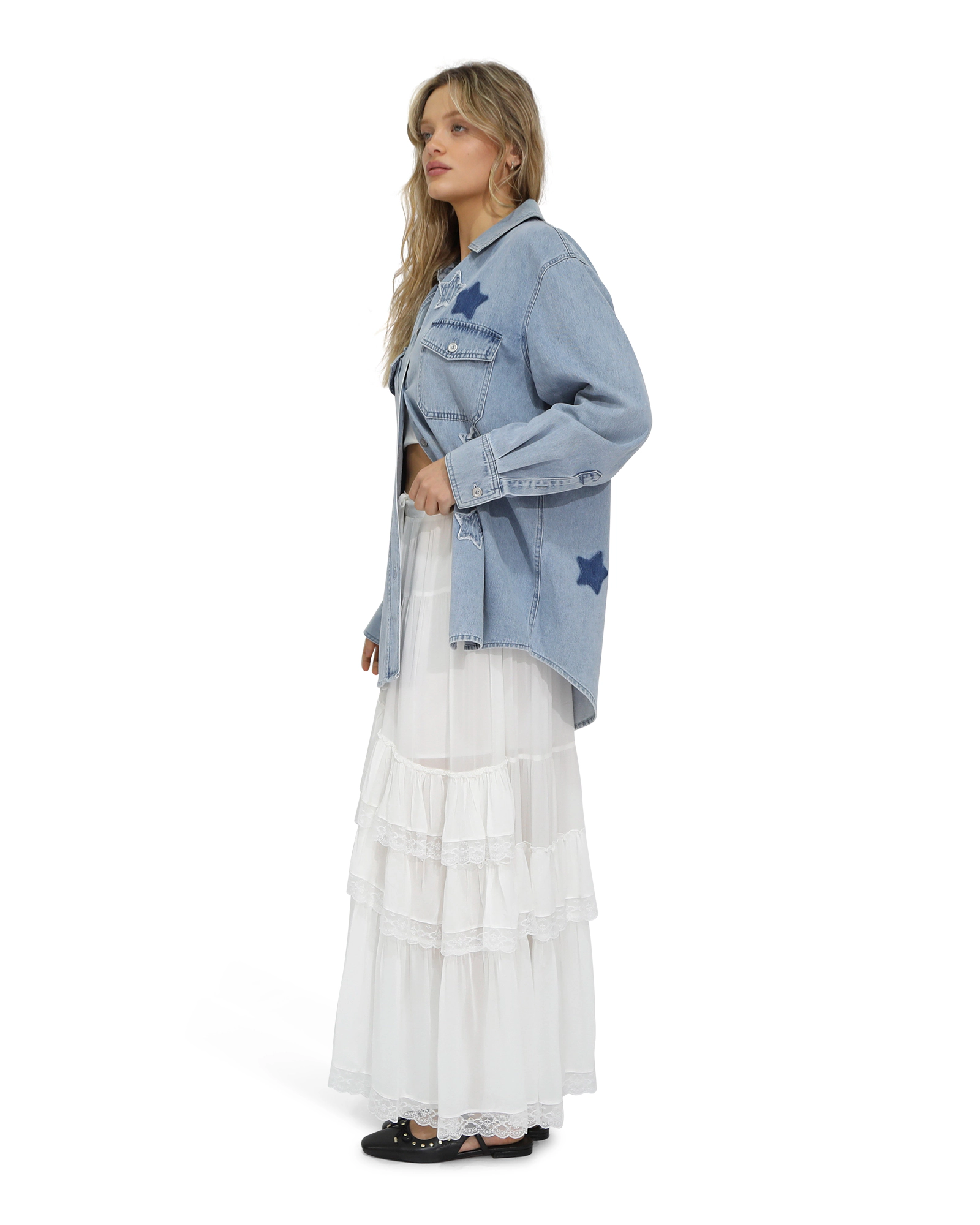 Belle & Bloom Womens Stargazer Patch Detail Denim Shirt