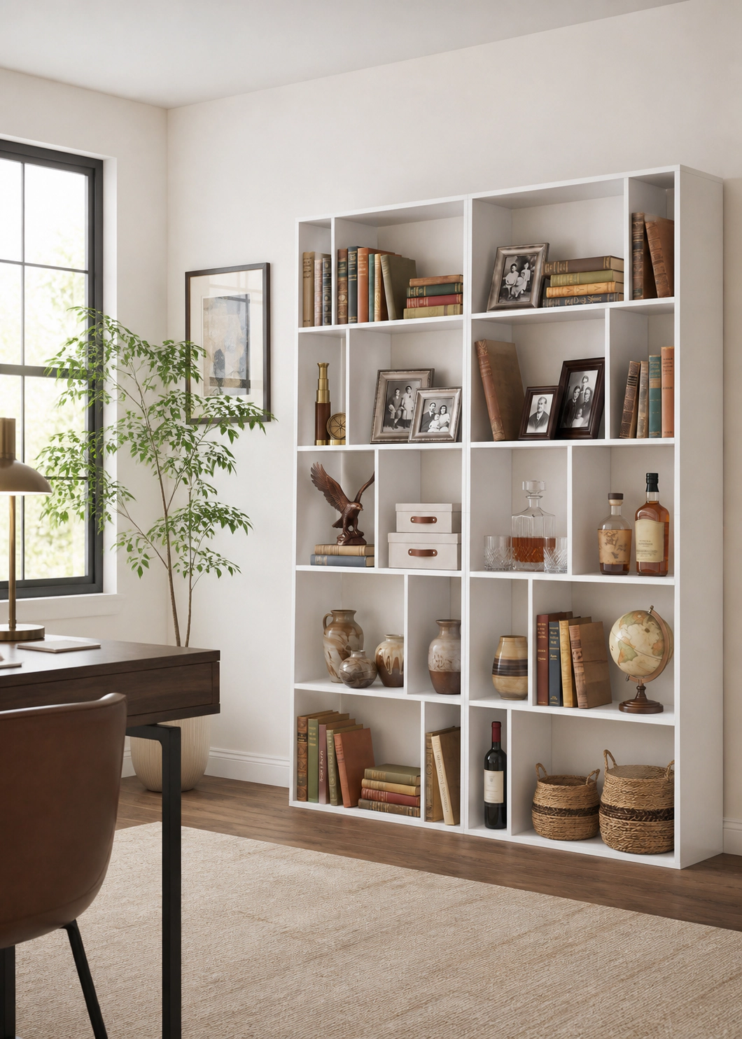 SUGIFT 5-Tier 10-Cube White 65-in Tall Open Back Bookshelf Vertical Display with Anti-Tipping Kits