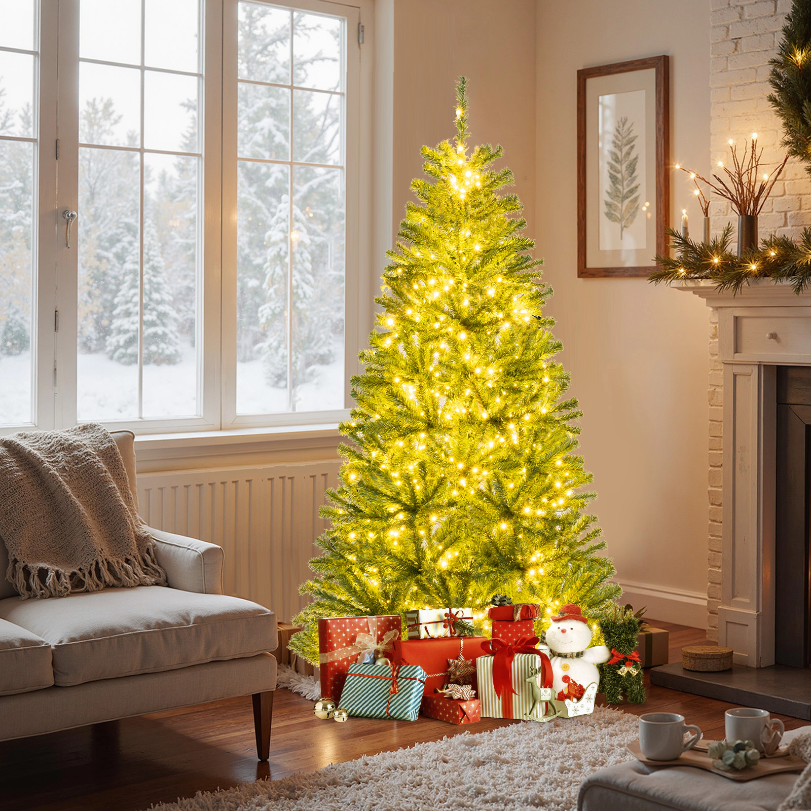 SUGIFT Pre-Lit Artificial Christmas Tree with Remote Control and LED Lights Green