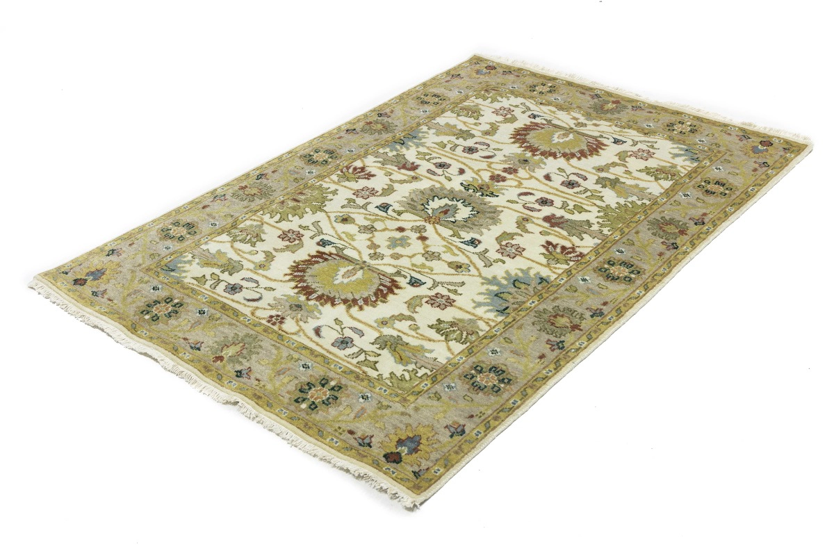 Magic Rugs 4'0 X 6'0 Hand Knotted Peshawar Cream & Tan Chobi Wool Rug