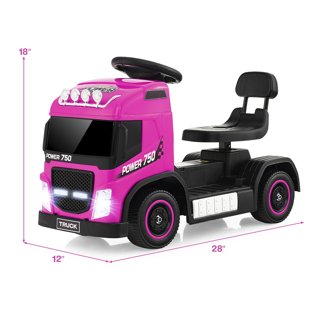 SUGIFT 6V Kids Electric Ride-on Truck with Height Adjustable Seat 44-lb Capacity Ages 18-72 Months 28-in Long Pink