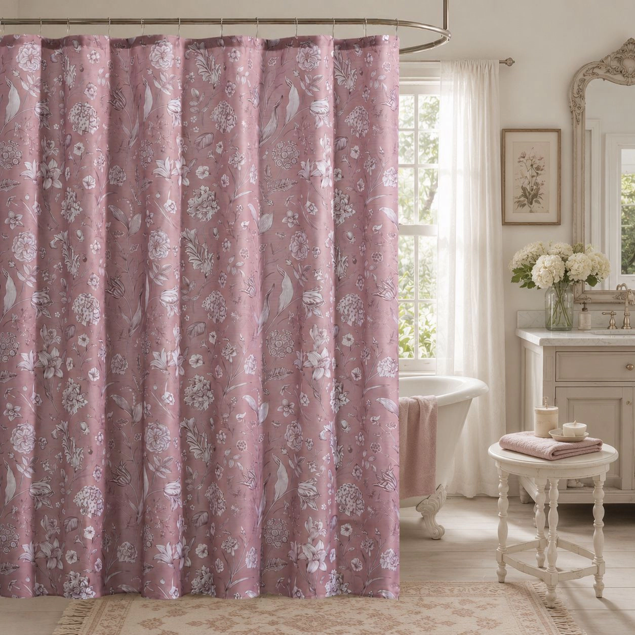 Kate Aurora Shabby Chic Floral Garden Fabric Shower Curtain