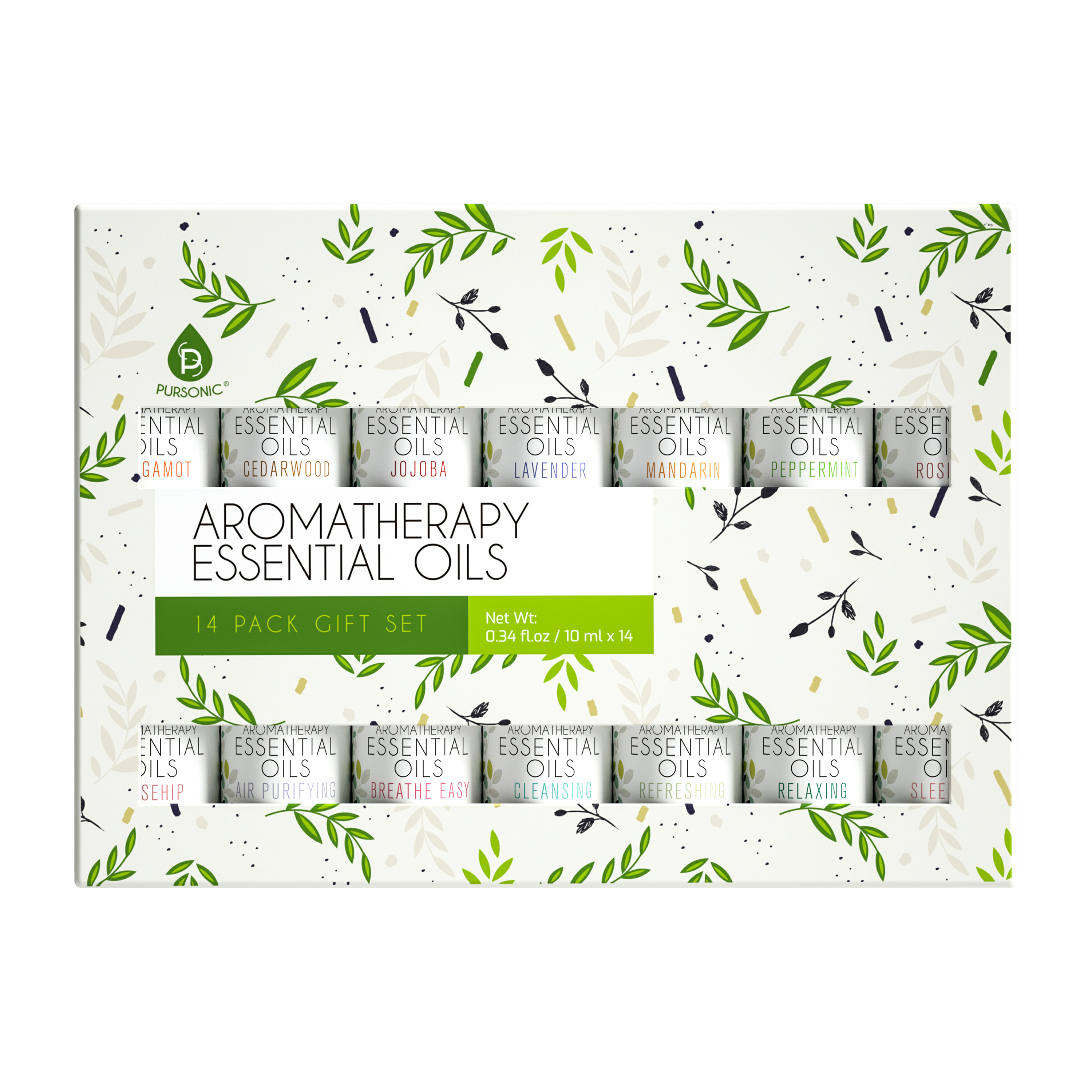 Pursonic Unisex 100% Pure Aromatherapy Essential Oil 14-Pack Gift Set Collection