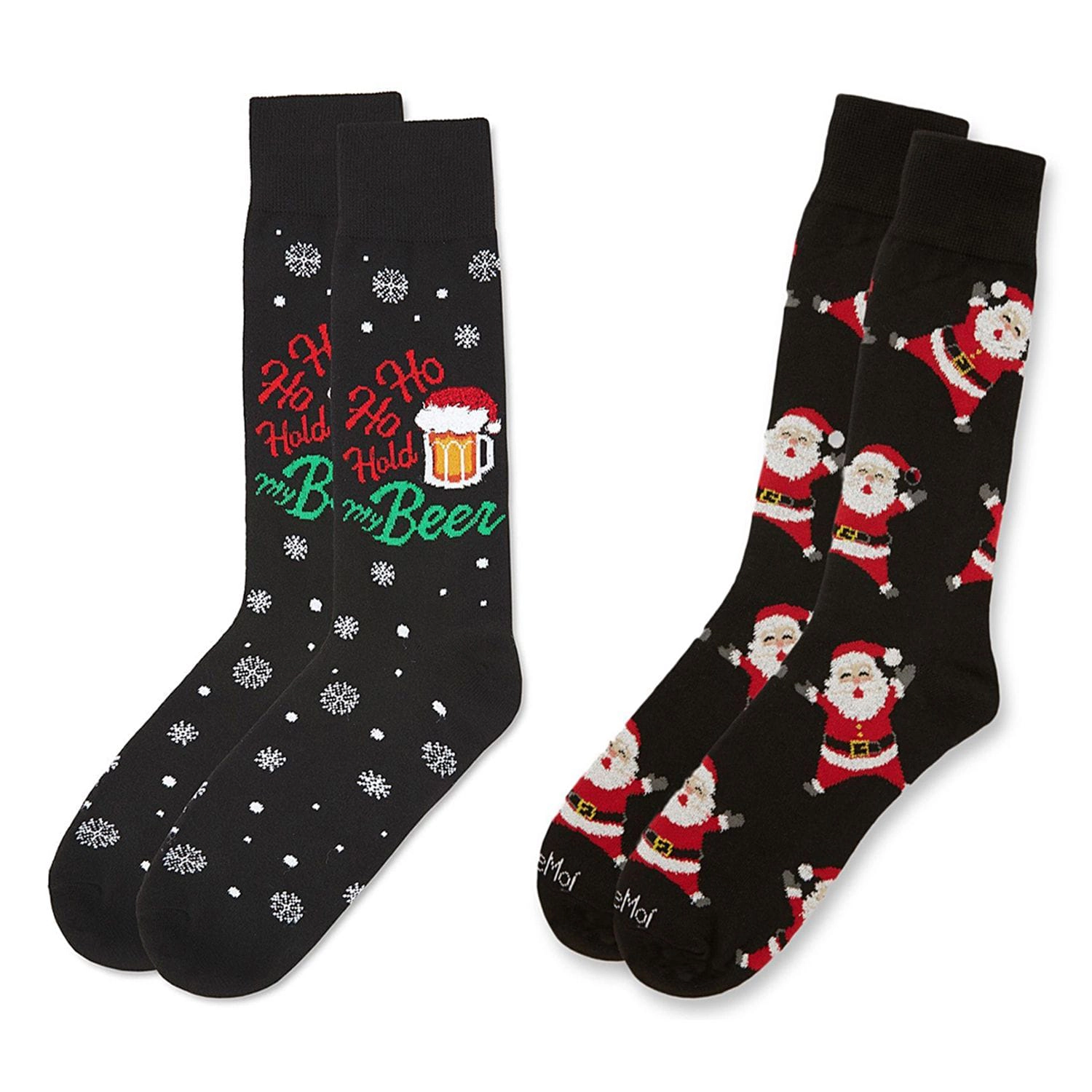Memoi 2 Pair Men's Rayon Blend "Holiday Cheer" Christmas Novelty Crew Socks