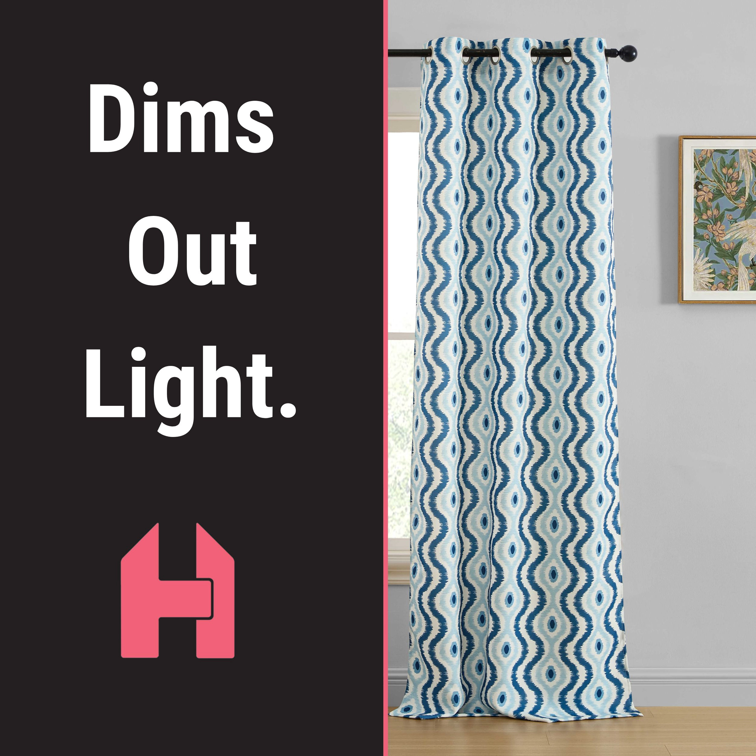 HLC.ME Tanner Ogee Ikatt Damask Patterned Window Grommet Curtains - Light Blocking Darkening Panels, Set of 2