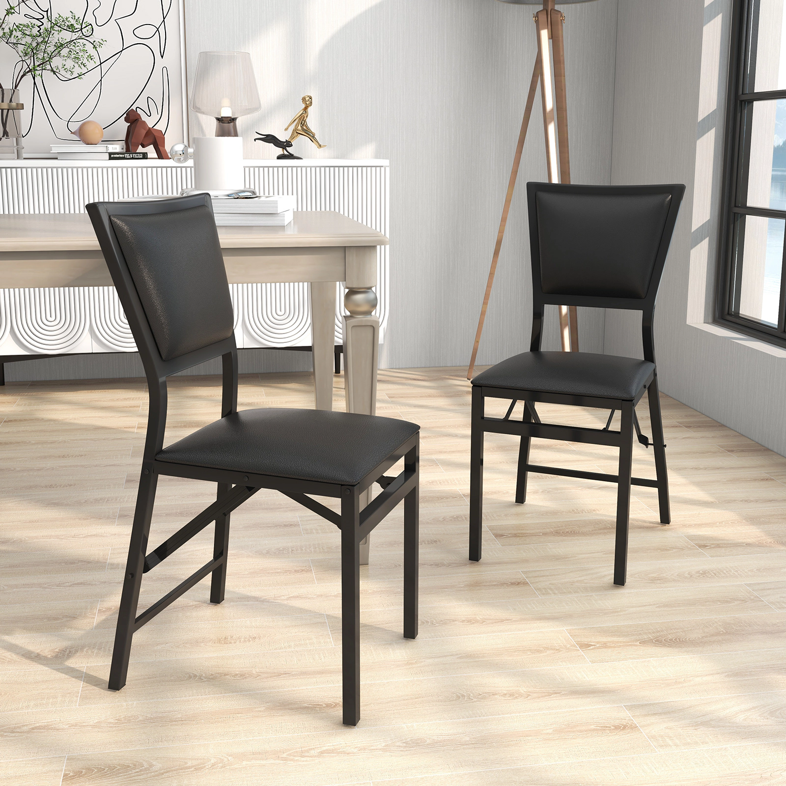 LJG Set of 2 Metal Folding Dining Chair with Space Saving Design