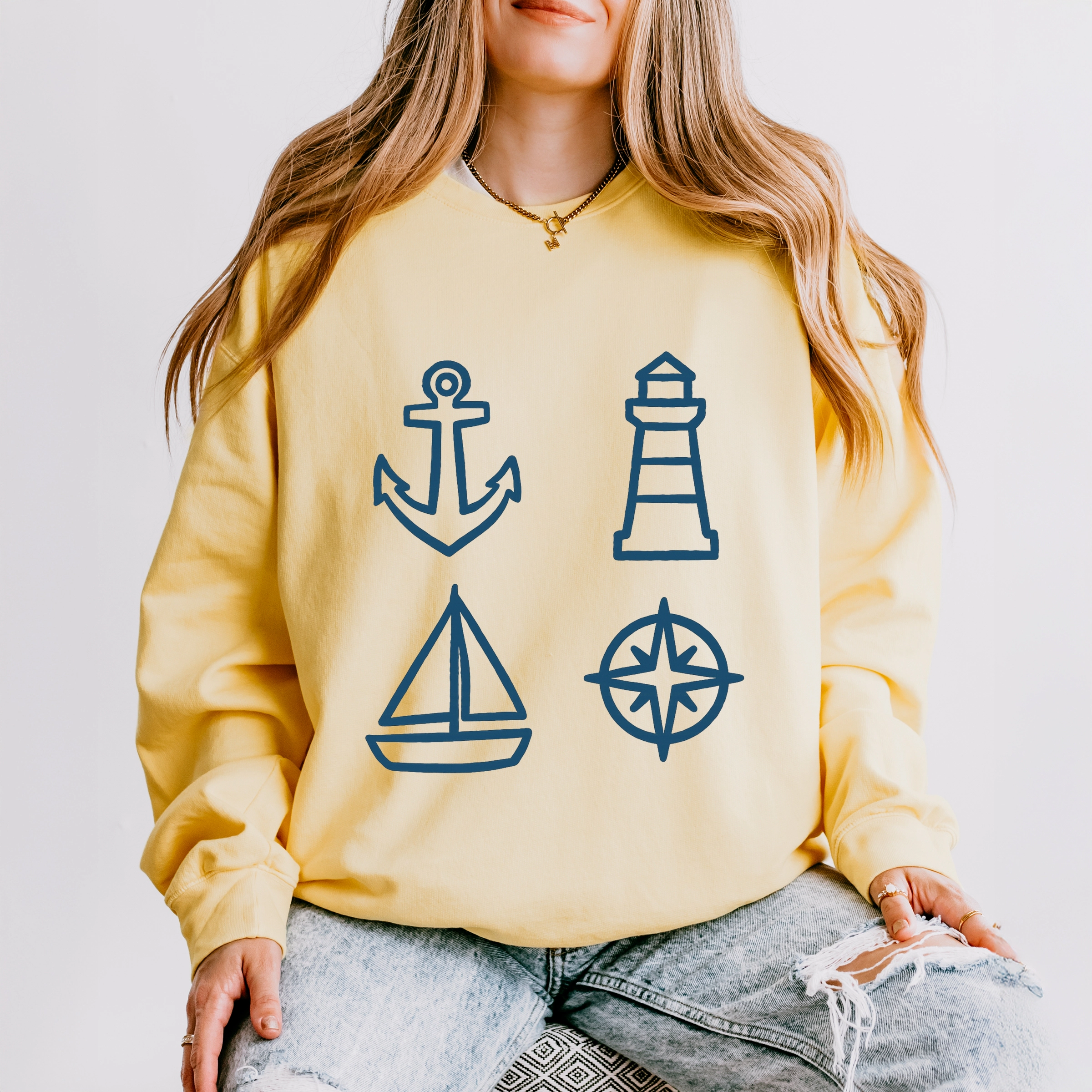 Simply Sage Market - Anchor Lighthouse Boat Compass Women's Lightweight Garment Dyed Sweatshirt