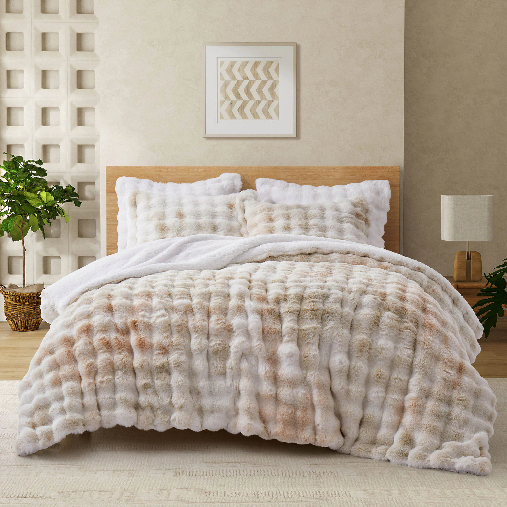 PEACENEST 3-Piece Reversible Plush Comforter Set with Sherpa Reverse and 2 Pillow Shams