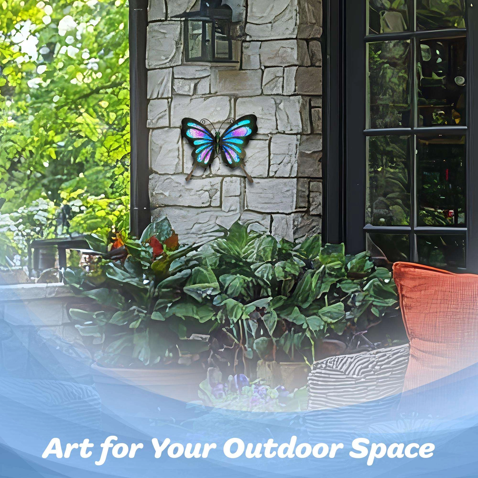 G128 Hand-Painted Blue and Purple Metal Butterfly Wall Art