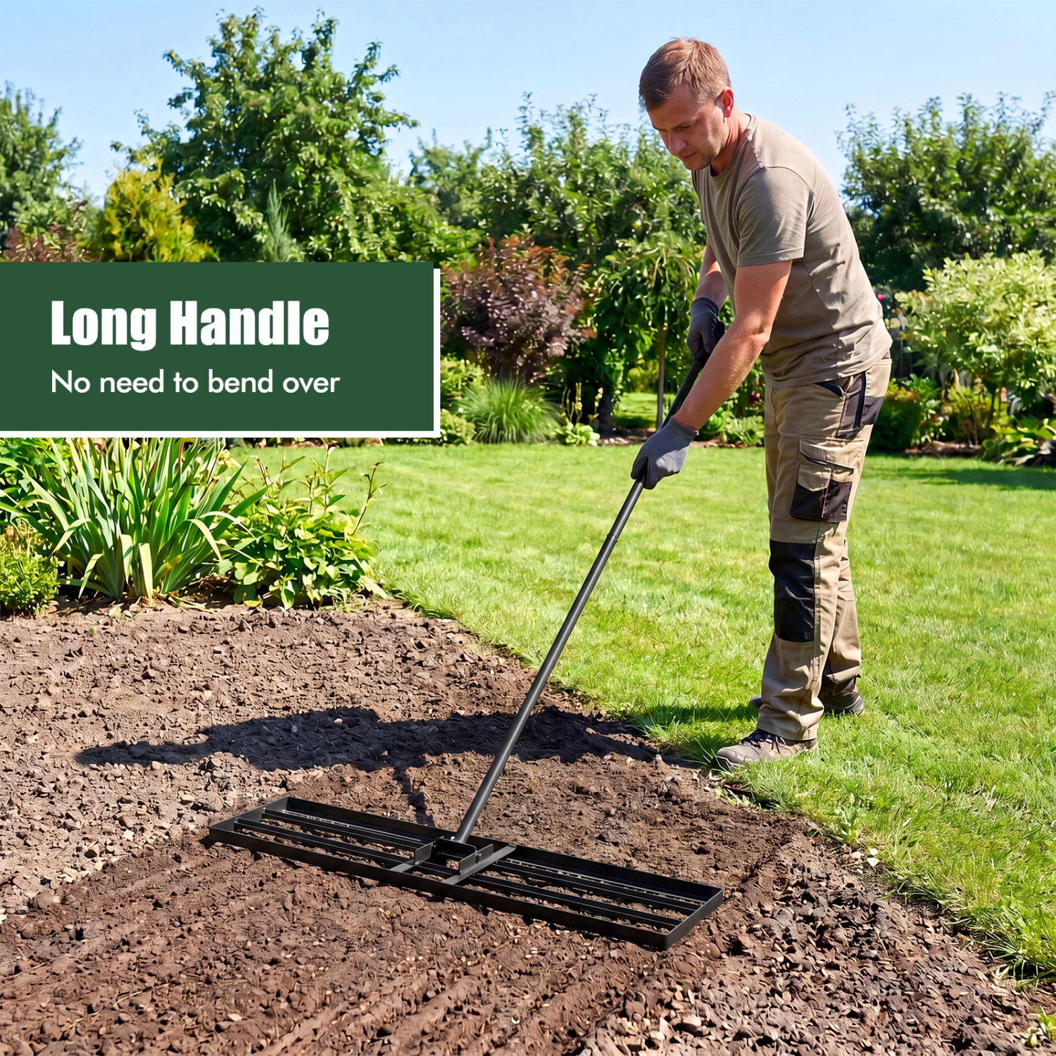 LJG x 10 Inch Lawn Leveling Rake with Ergonomic Handle