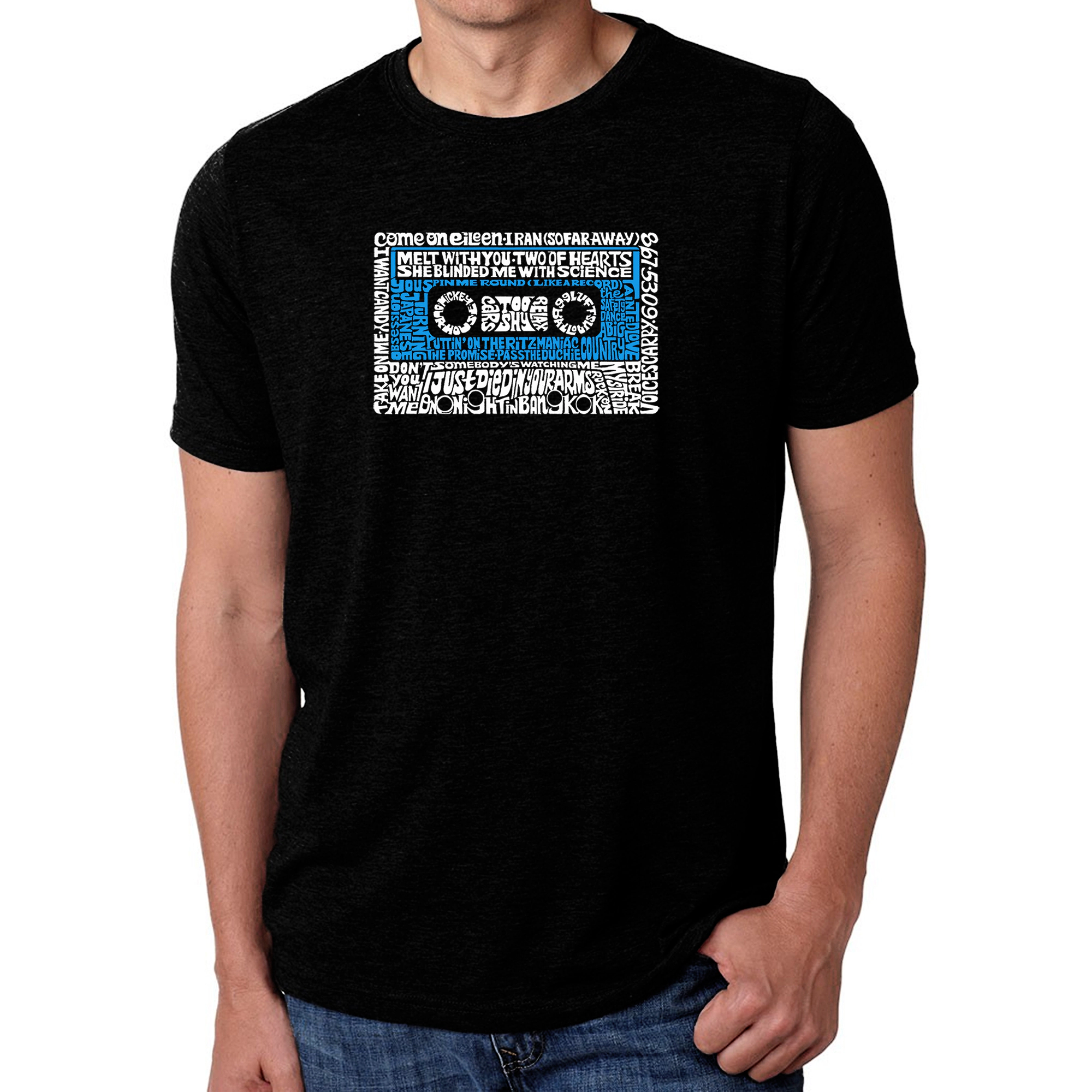 LA Pop Art Men's Cotton-Poly Word T-Shirt - 80s One Hit Wonders