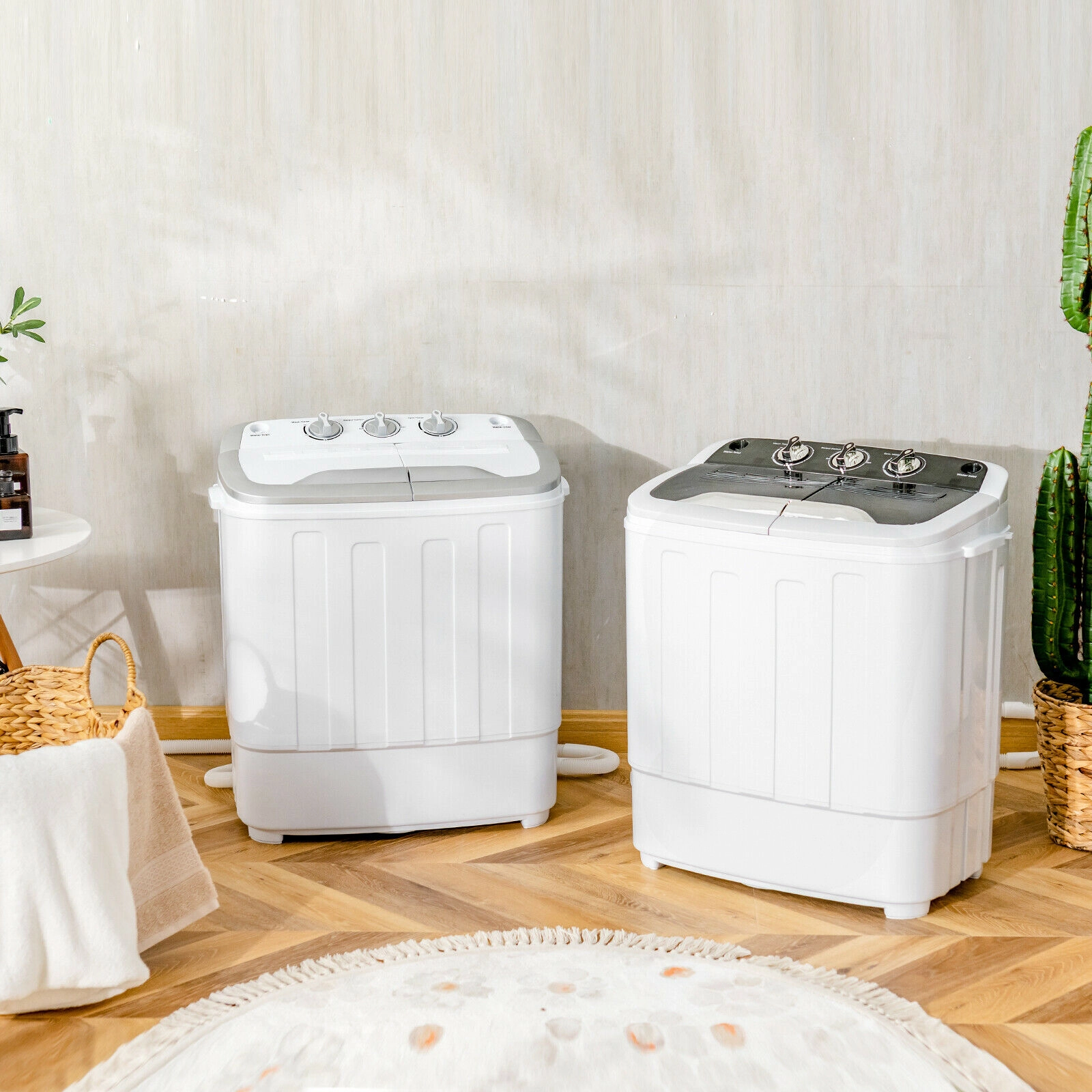 SUGIFT Compact Mini Twin Tub Portable Washer with 8-lb Wash and 5-lb Spin Capacity Top Load Gray/Black
