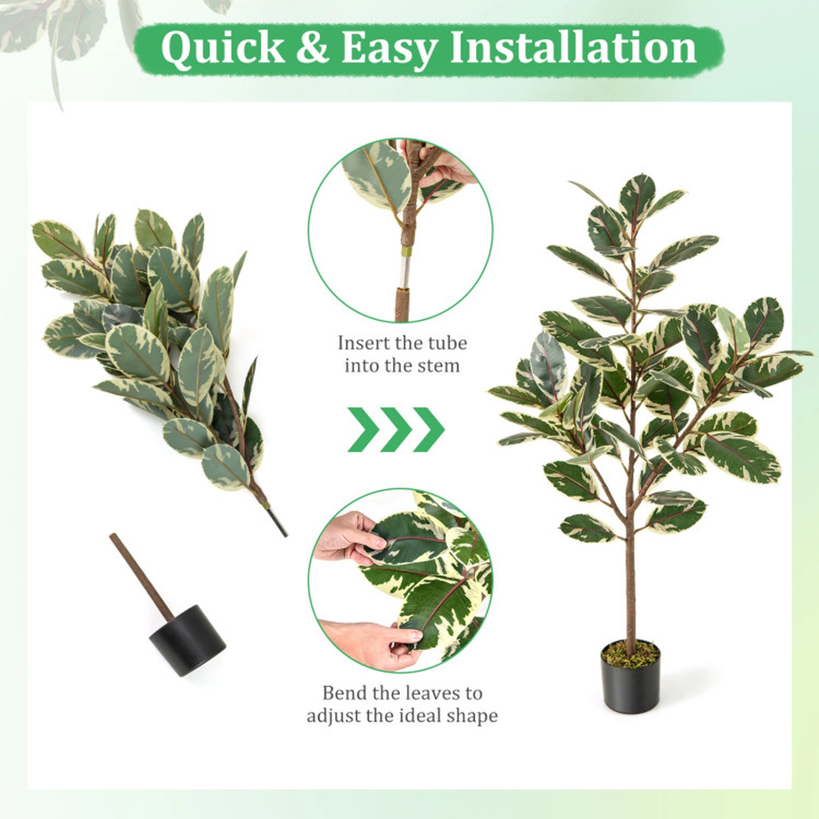 SUGIFT Set of 2 51-in Tall Artificial Bird of Paradise Plants with 46 Banana Leaves and Cement Pots