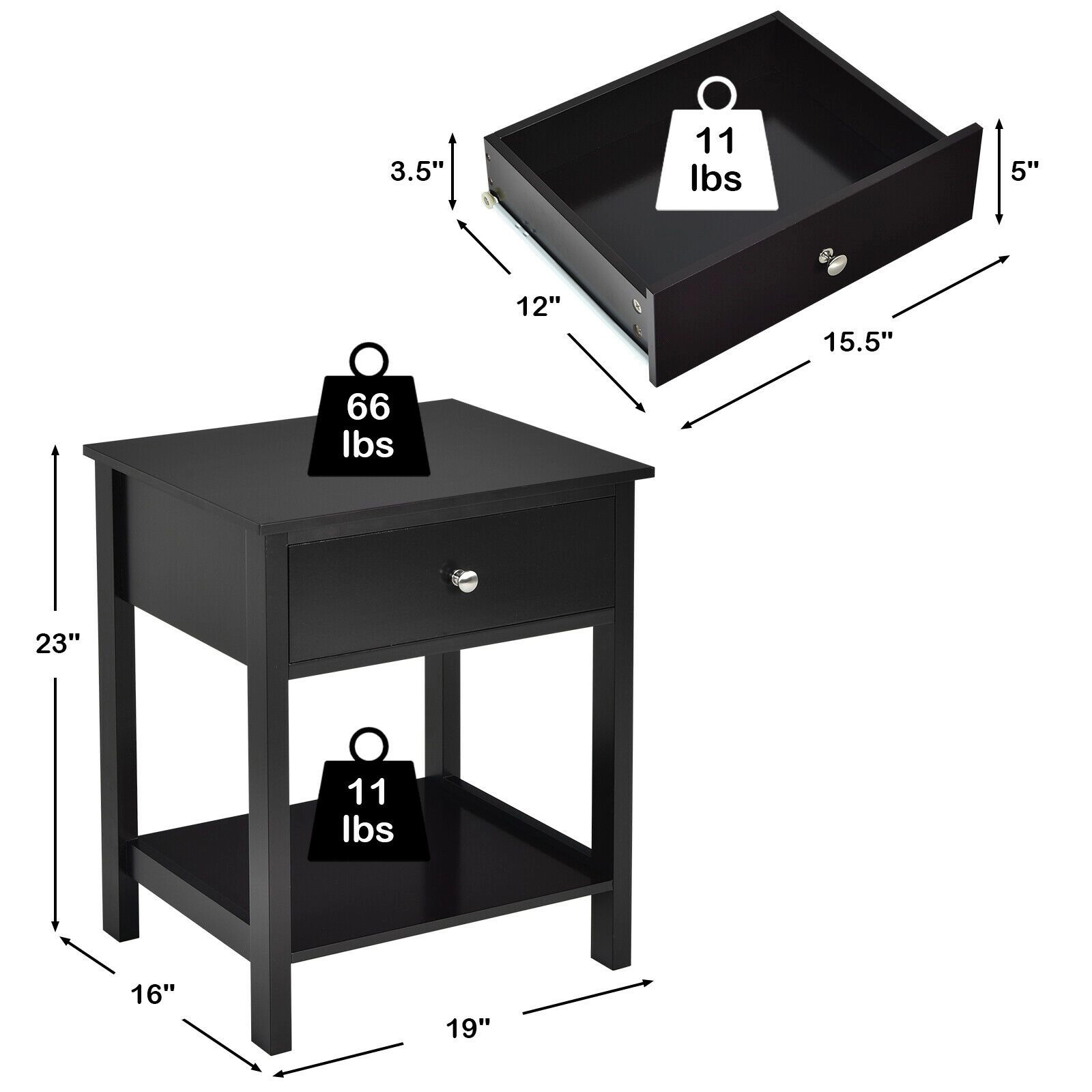 SlickBlue Brown Black White Bedside Nightstand