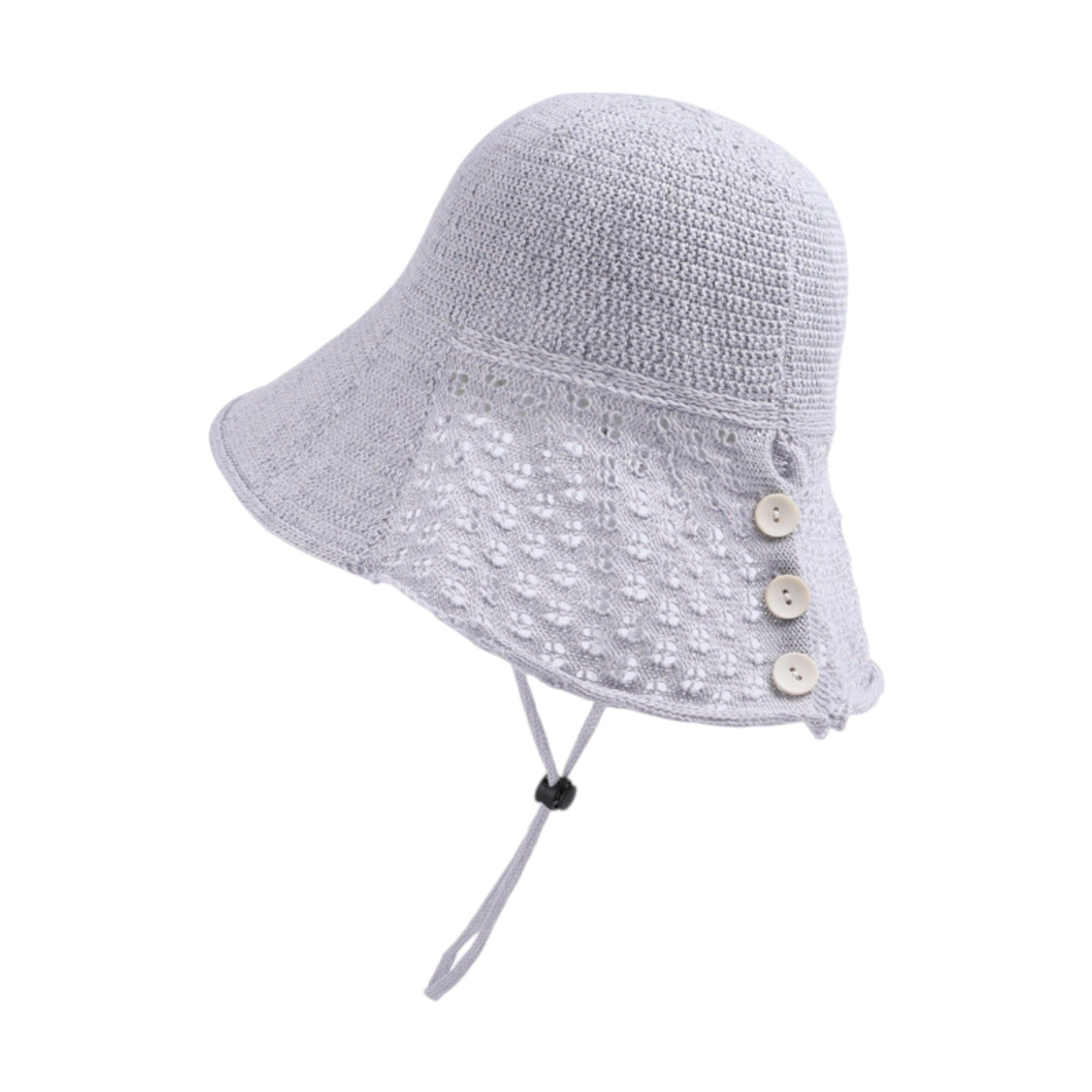 Anna-Kaci Women's Crochet Bucket Hat with Adjustable Chin Strap and Back Button Eyelet Panel for Sun Protection