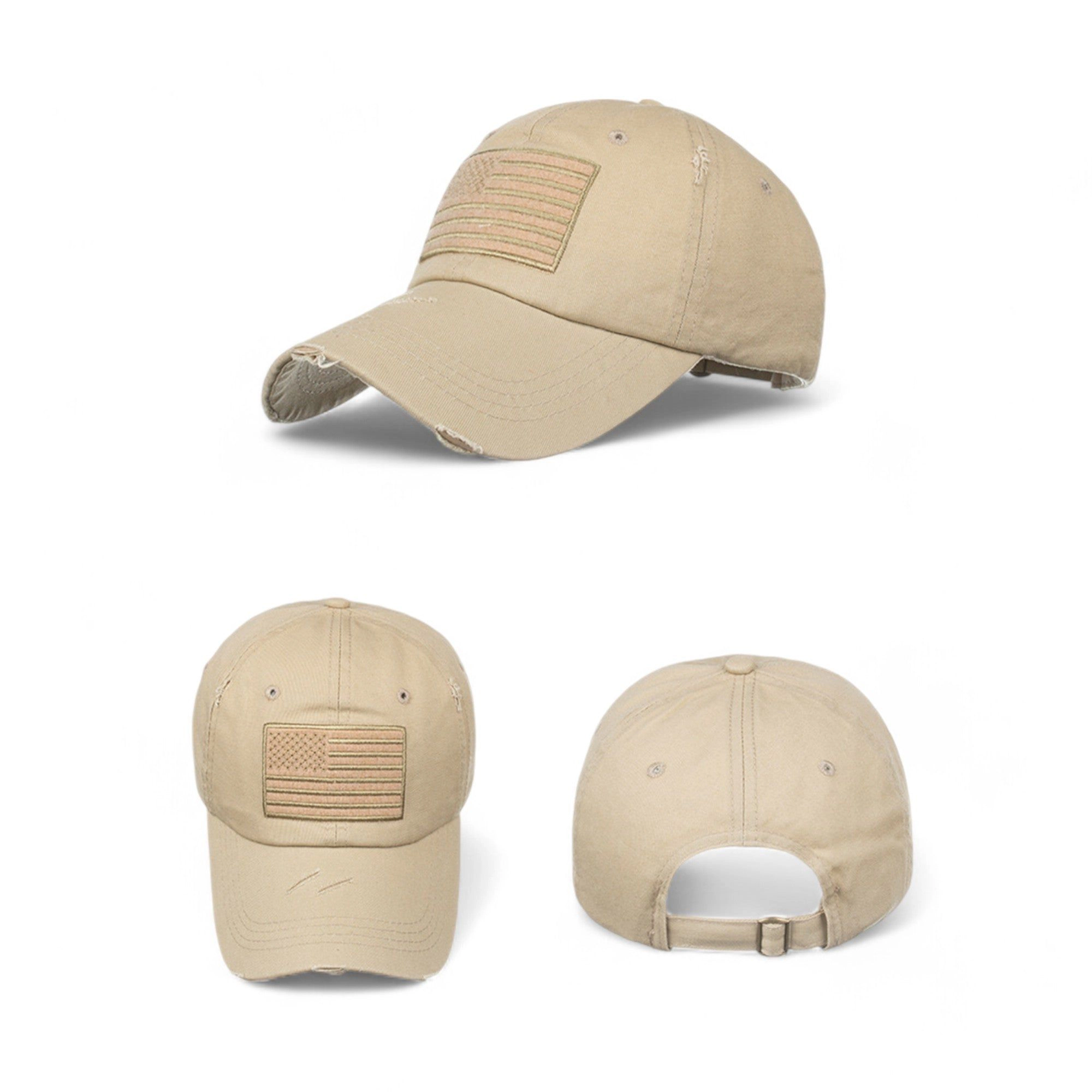 Anna-Kaci Women's Distressed Style Cotton Baseball Cap with Embroidered Flag Patch- One Fits Most