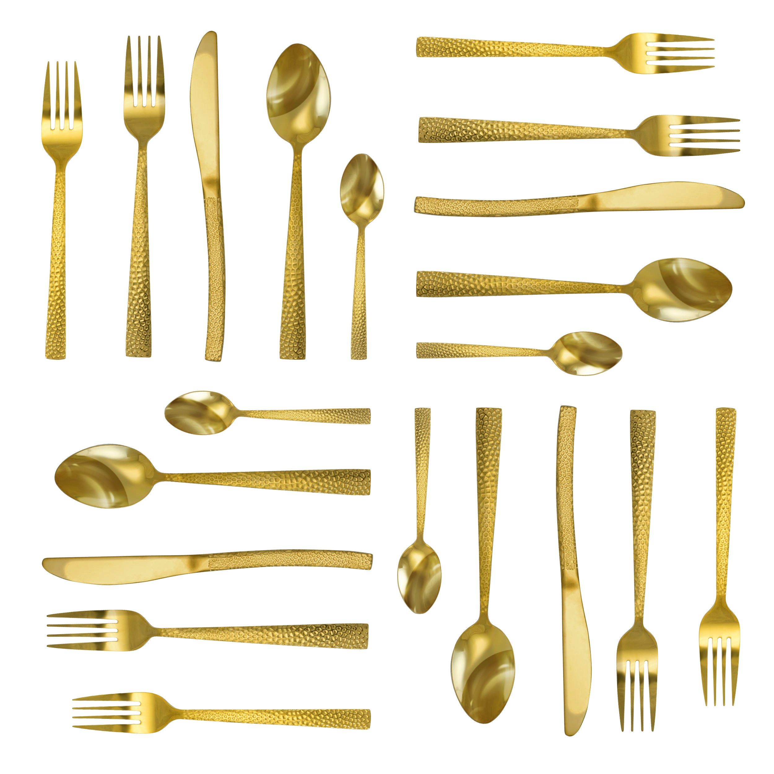 MegaChef Baily 20 Piece Flatware Utensil Set, Stainless Steel Silverware Metal Service for 4 in Gold