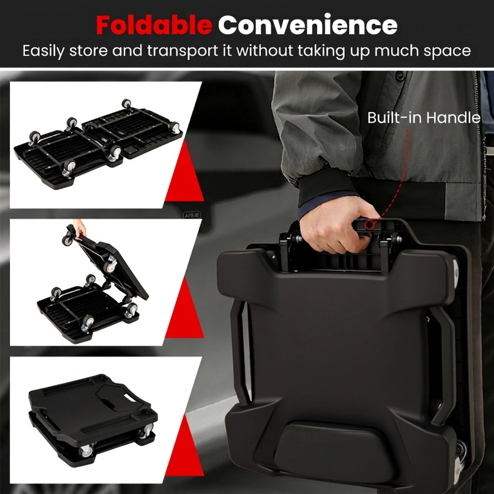 SUGIFT 43-in 350-lb Capacity Foldable Low Profile Rolling Mechanic Creeper with Padded Headrest and Tool Trays