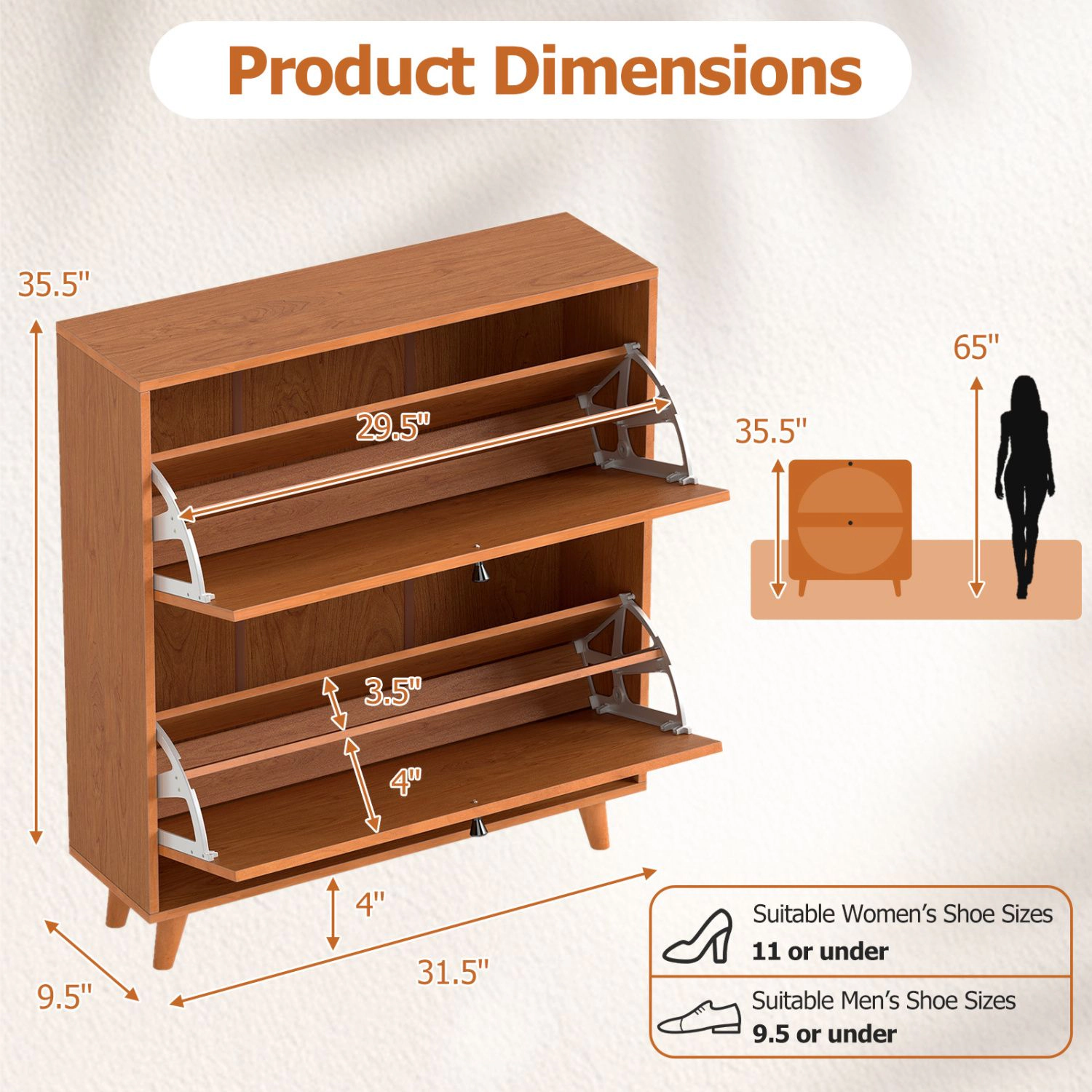 SlickBlue Entryway Shoe Organizer with 2 Flip Drawers and Storage