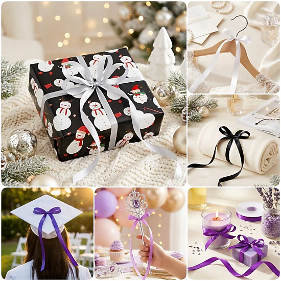Wrapables Satin Ribbon 3/8 Inch x 75 Yards (Set of 3), For Gift Wrapping, Floral Bouquets, DIY Crafts, Purples