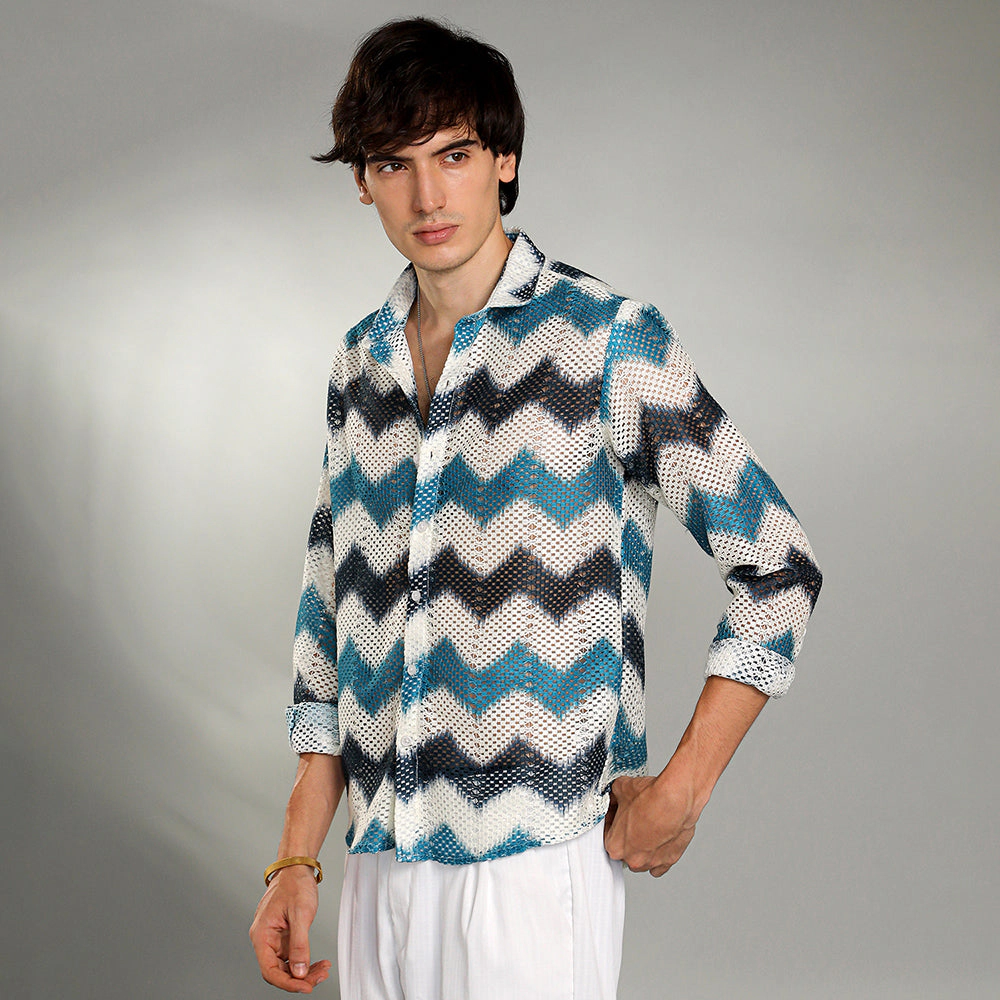 Chevron-Block Knit Shirt