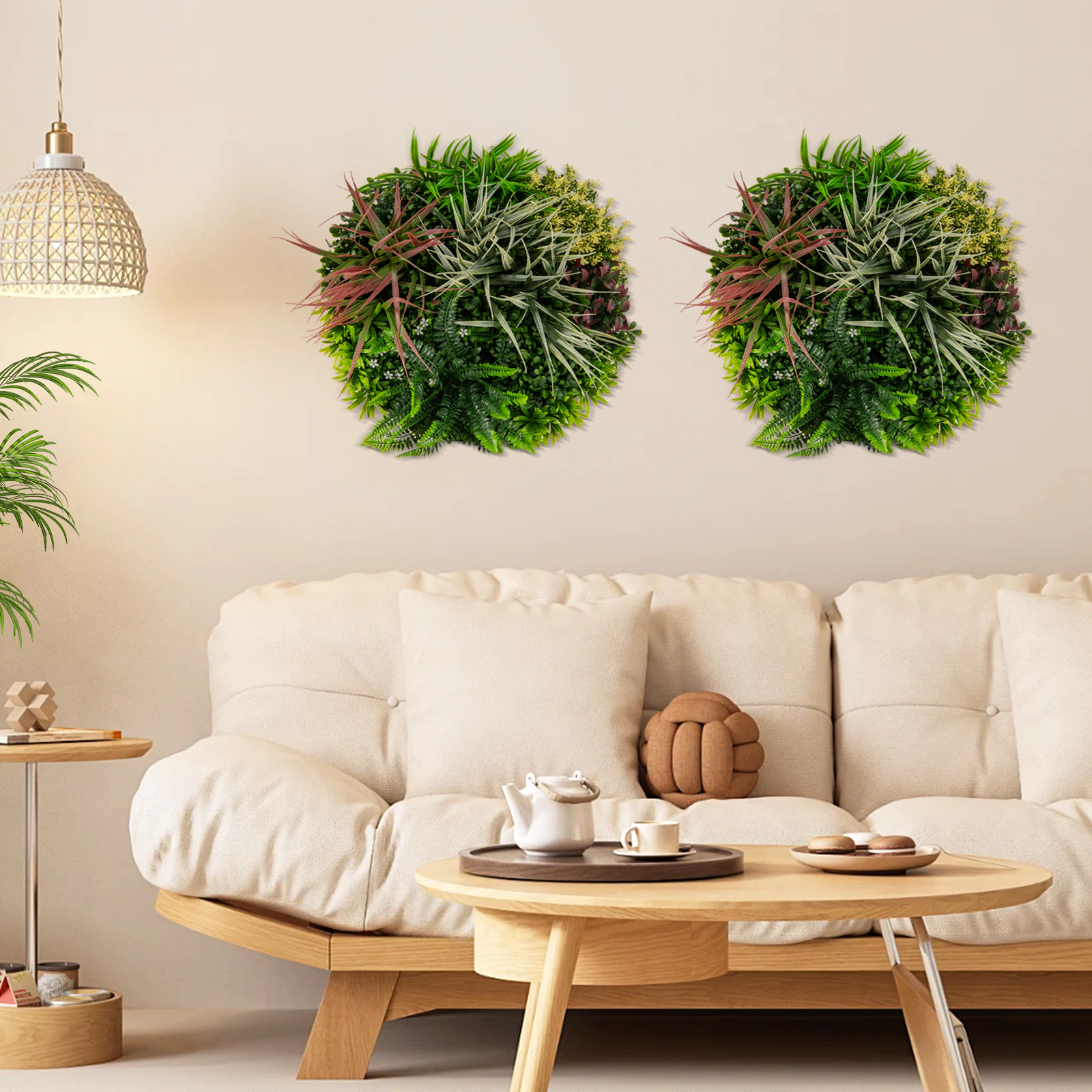 SUGIFT Square Framed Artificial Foliage Wall Art 2 Pack Artificial Greenery Decor Green & Brown