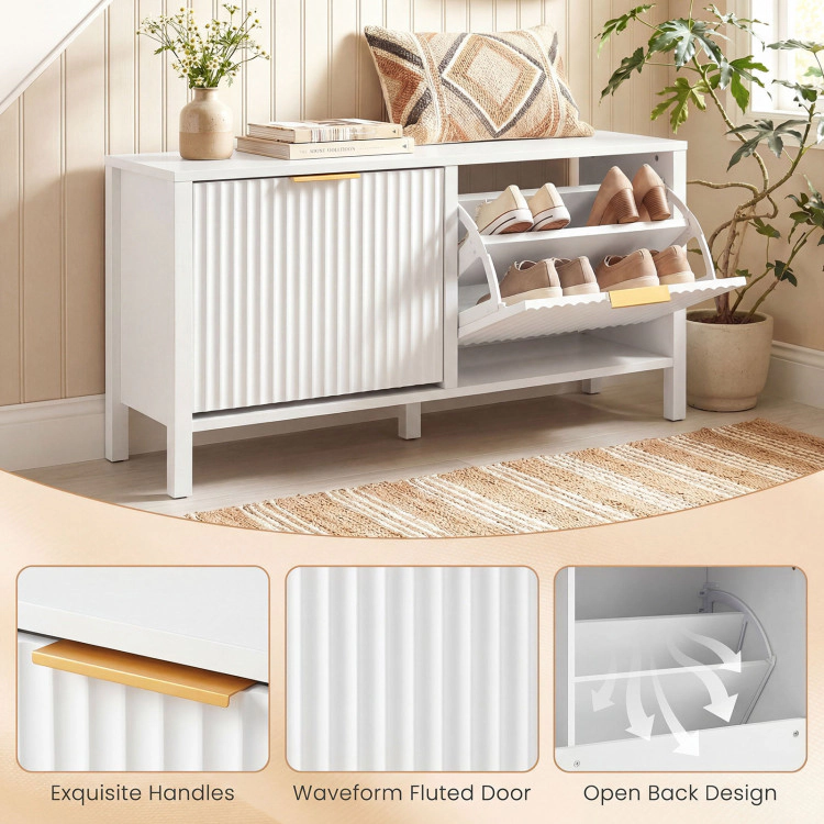 Hivvago Shoe Storage Bench Narrow Wooden Entryway Bench with 2 Flip Drawers