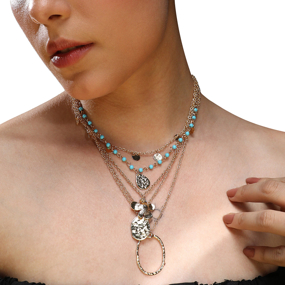 SOHI Women's Textured Multi-Layer Necklace - California Gold
