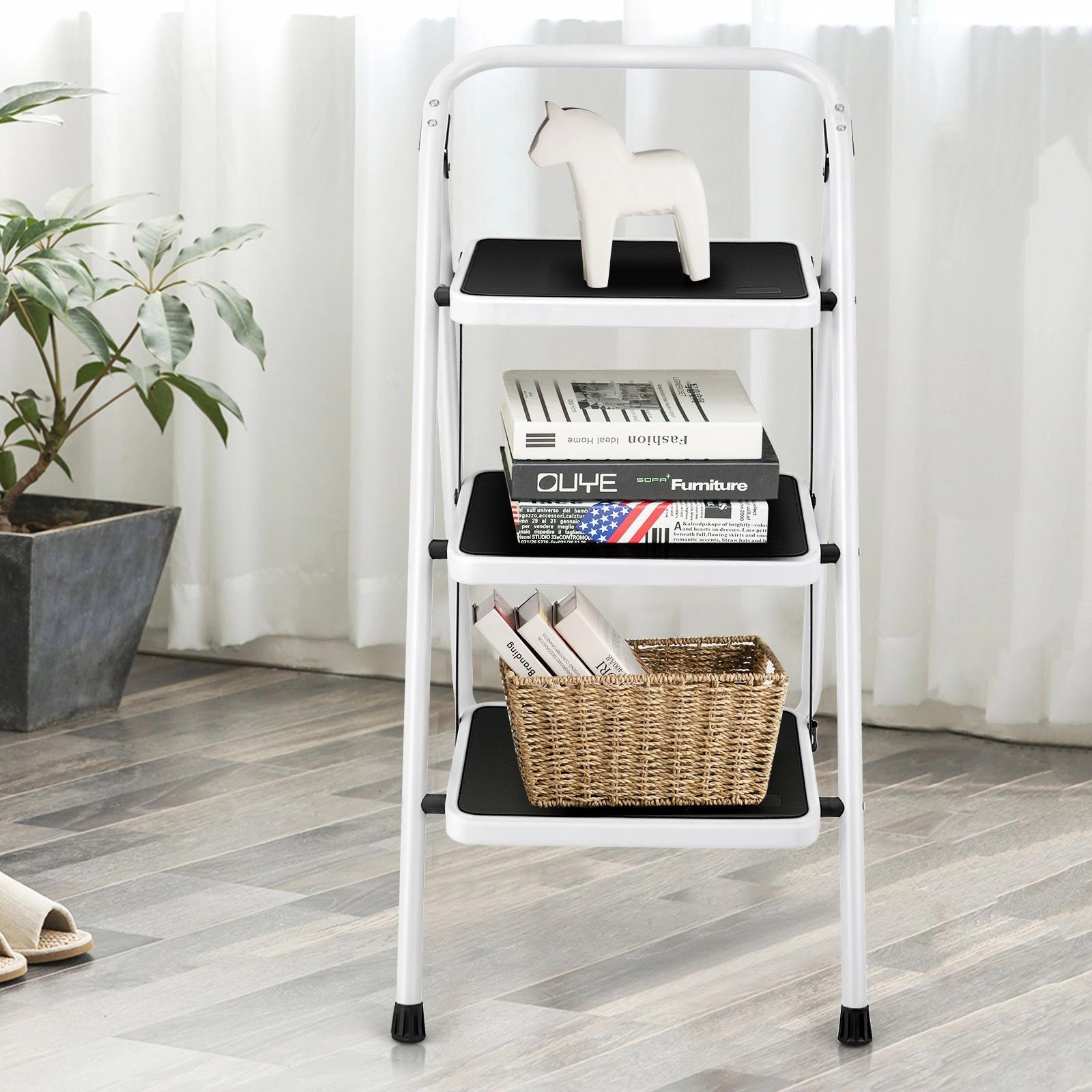 SlickBlue 3-Step Step Stool Ladder, Foldable, Anti-Slip Wide Steps