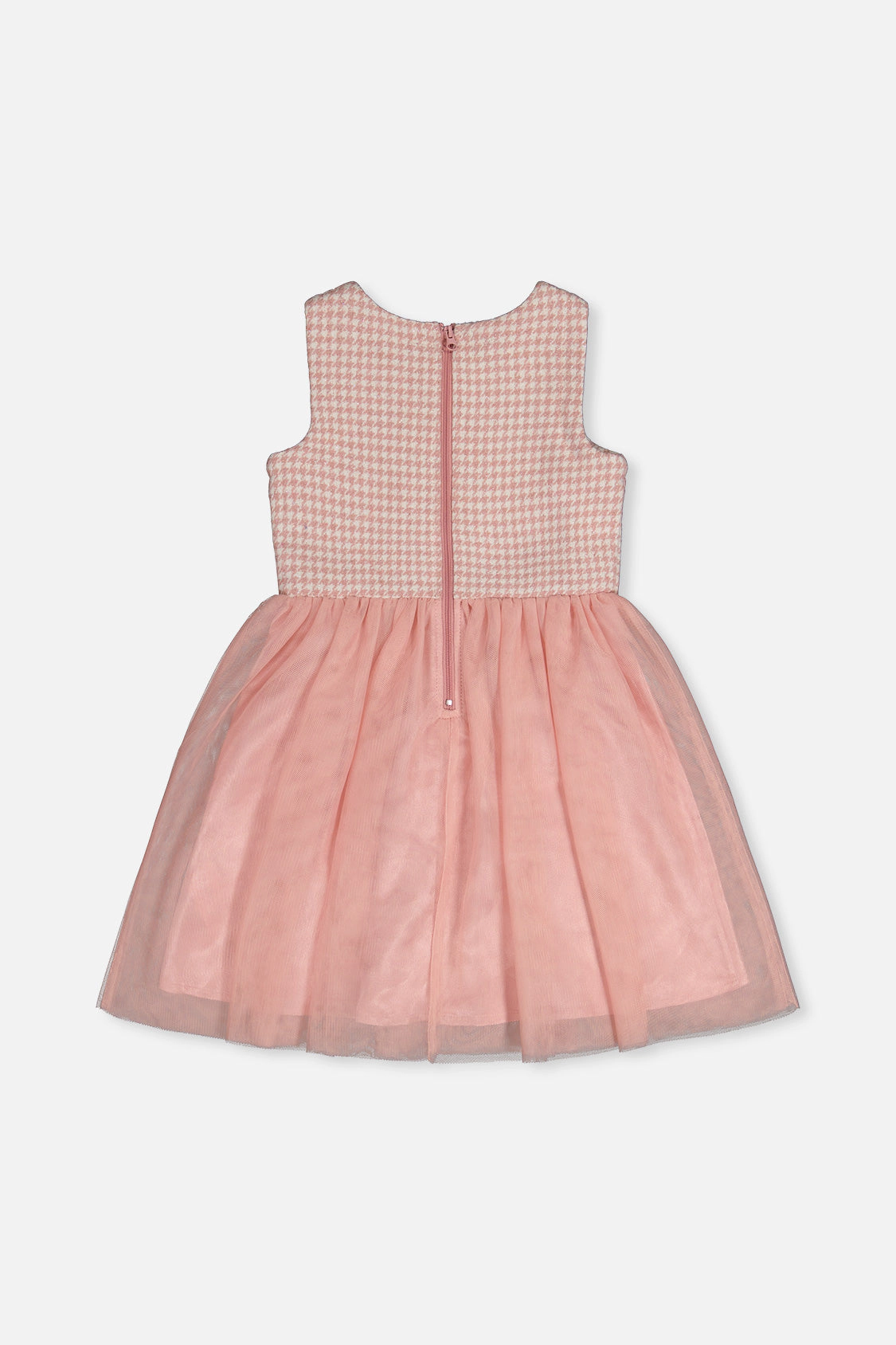 Deux par Girls Bi-Material Sleeveless Houndstooth Print Mesh Skirt Dress