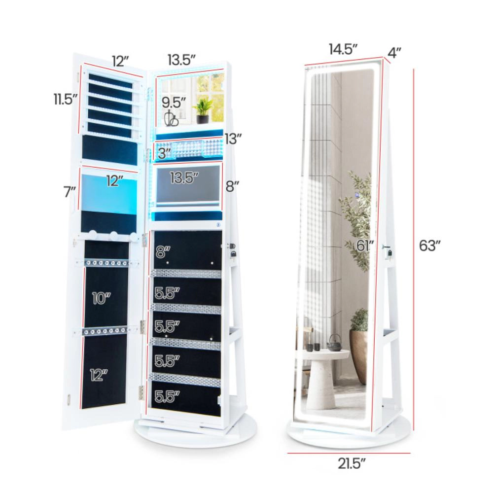 Hivvago Standing Jewelry Cabinet with Adjustable LED Lights