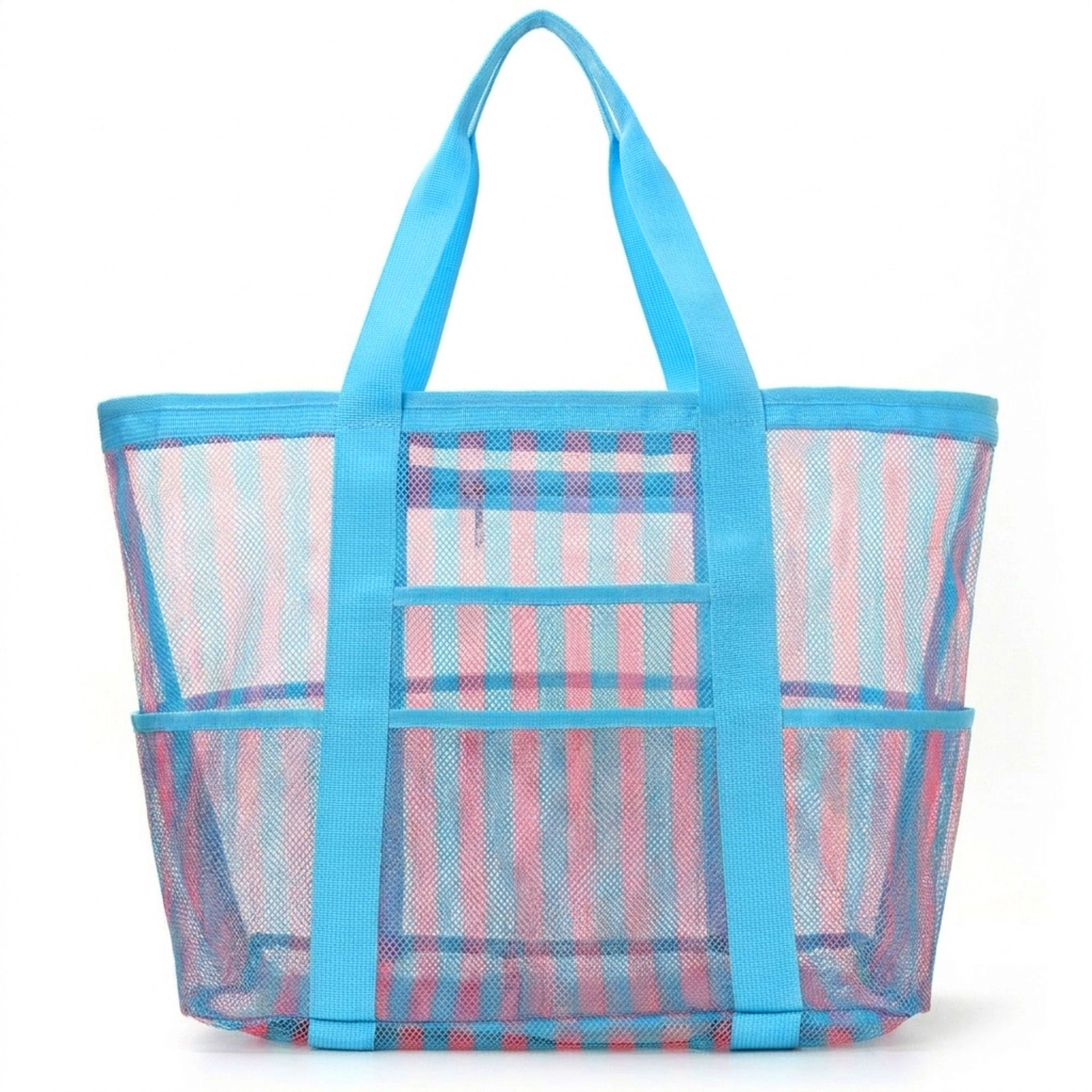 Alilang Women's Large Mesh Beach Tote Bag with Shoulder Handles and Pockets, Blue