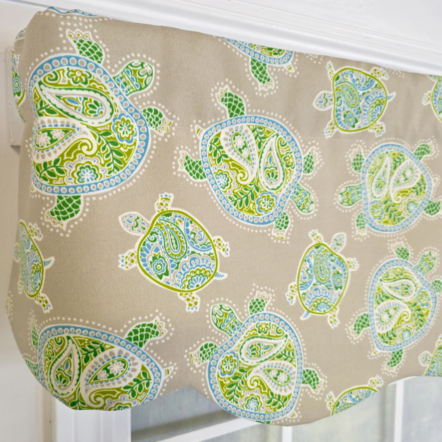 RLF Home 100% Cotton Tortuga Stanform  Fully lined Windows Rod Pocket Valance 50" x 16"  Green