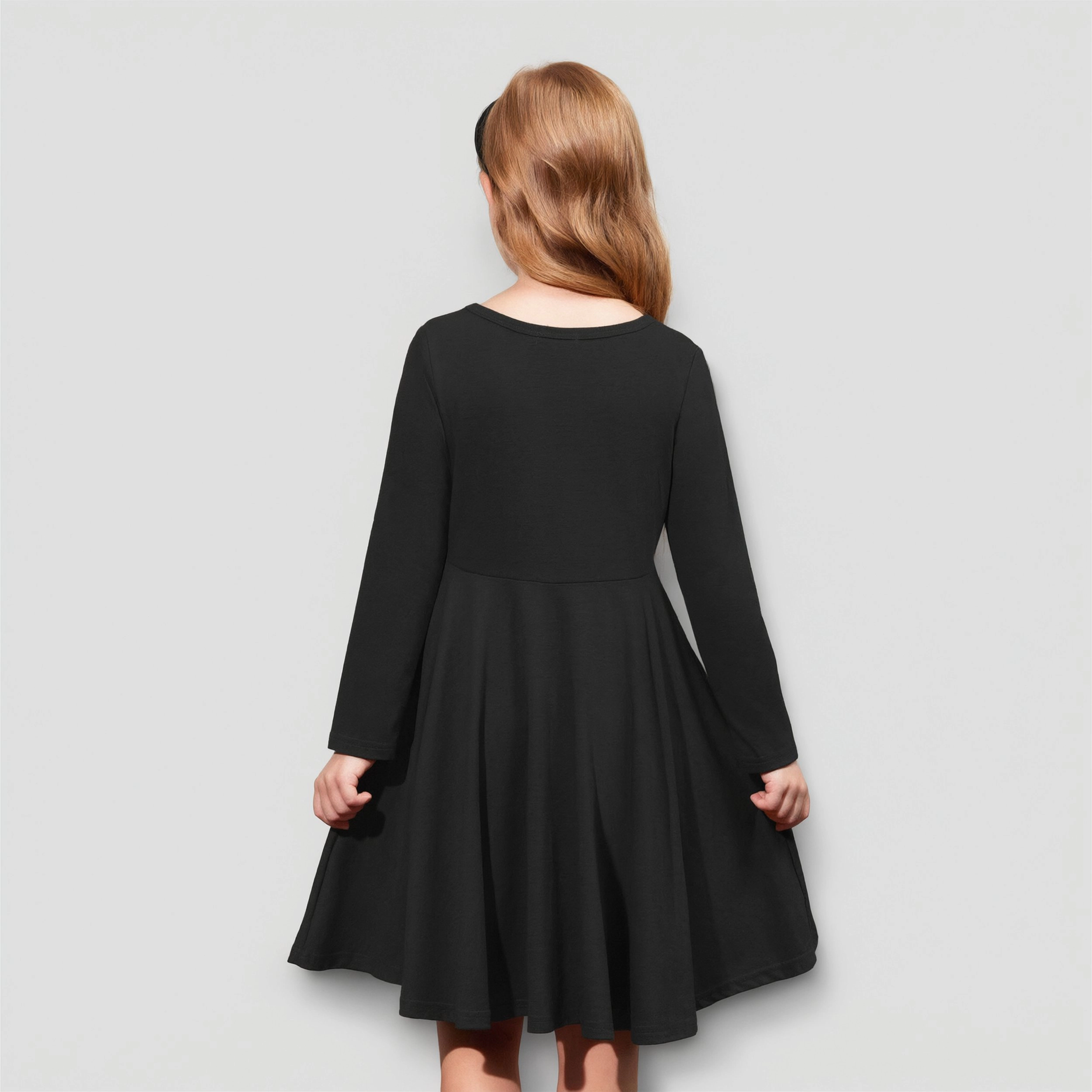 Arshiner Girls Long Sleeve Stretchy Dress A Line Twirly Skater School Party