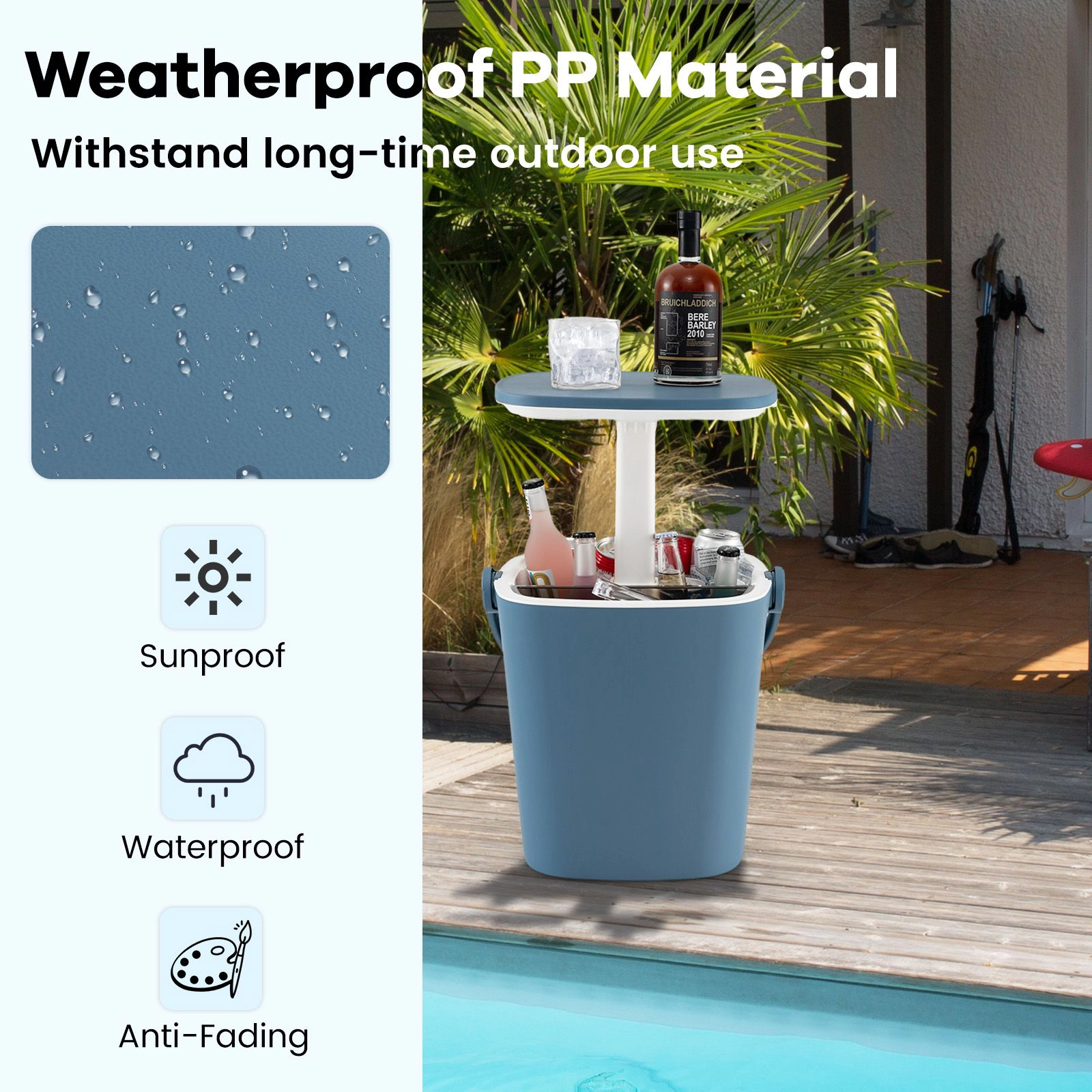 SlickBlue Outdoor Cocktail Cooler Table with Storage Rack and Bottle Opener