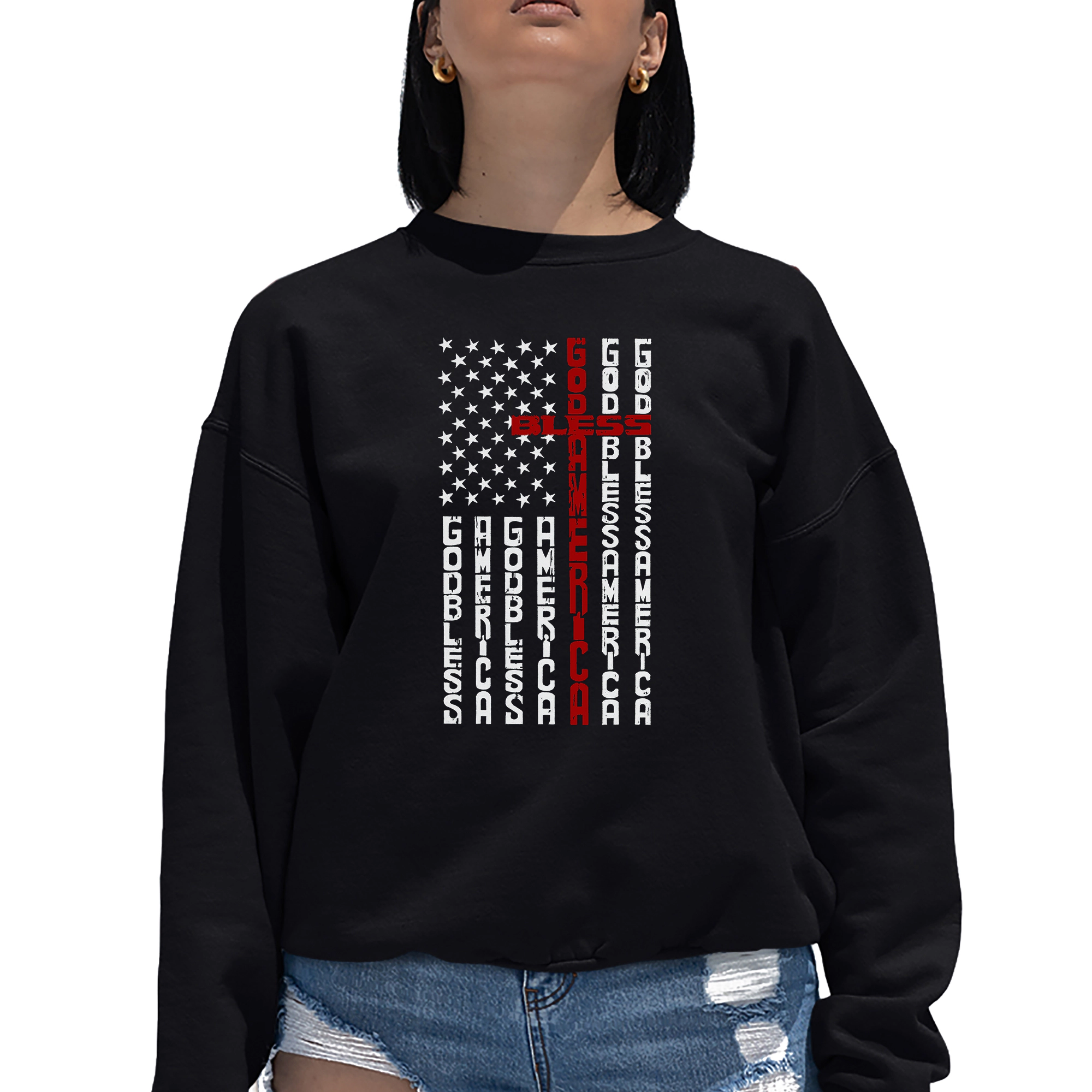 LA Pop Art Cross Flag - Women's Word Crewneck Sweatshirt