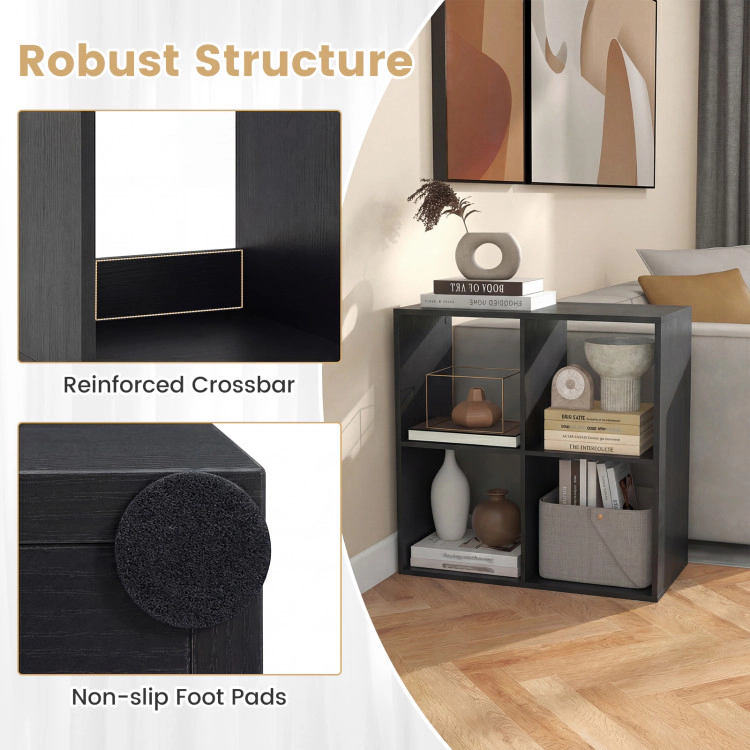 Hivvago 4 Cube Bookshelf with Back Guardrail for Living Room Bedroom