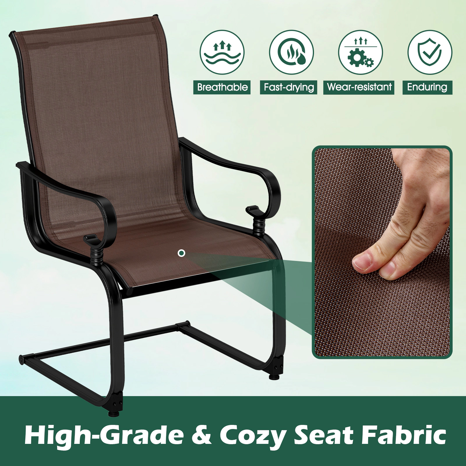 SUGIFT Set of 2 Metal Frame Outdoor Rocking Chairs with Quick-Dry Breathable Fabric for Patio and Porch